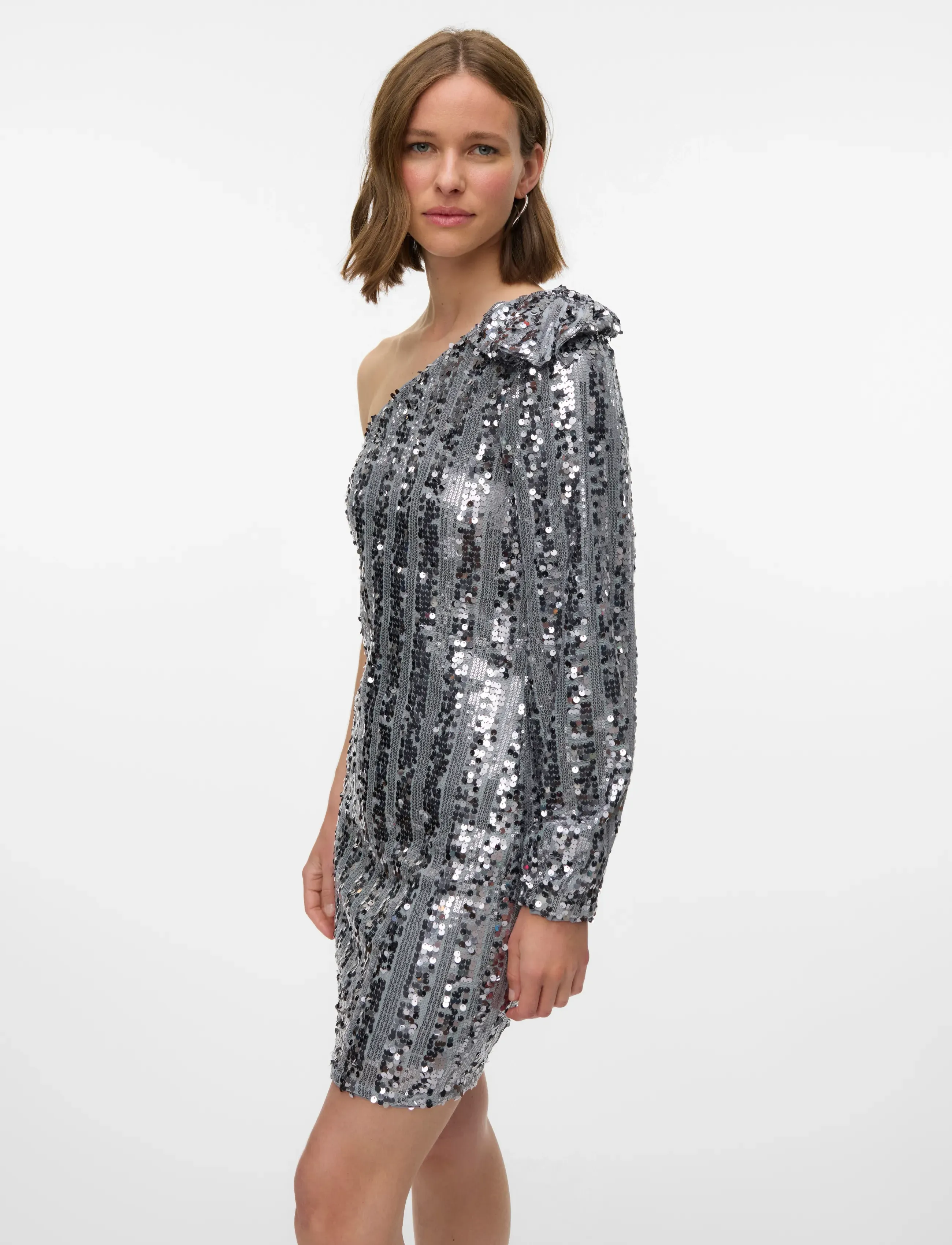 Vero Moda - VMEFA ONE SHOULDER SHORT DRESS JRS GA - cocktailklänningar - ultimate grey - 3