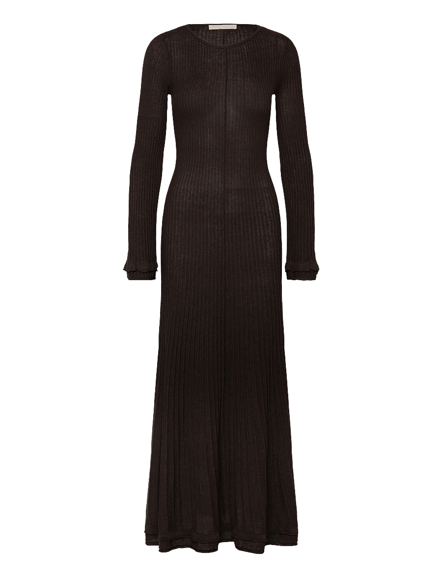 Vero Moda - VMCLARISA LS WIDE O-NCK ANKLE DRESS PRM - adītas kleitas - chocolate torte - 0