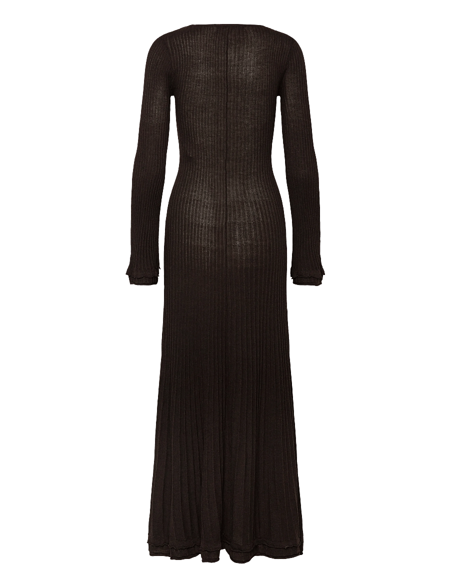 Vero Moda - VMCLARISA LS WIDE O-NCK ANKLE DRESS PRM - adītas kleitas - chocolate torte - 1