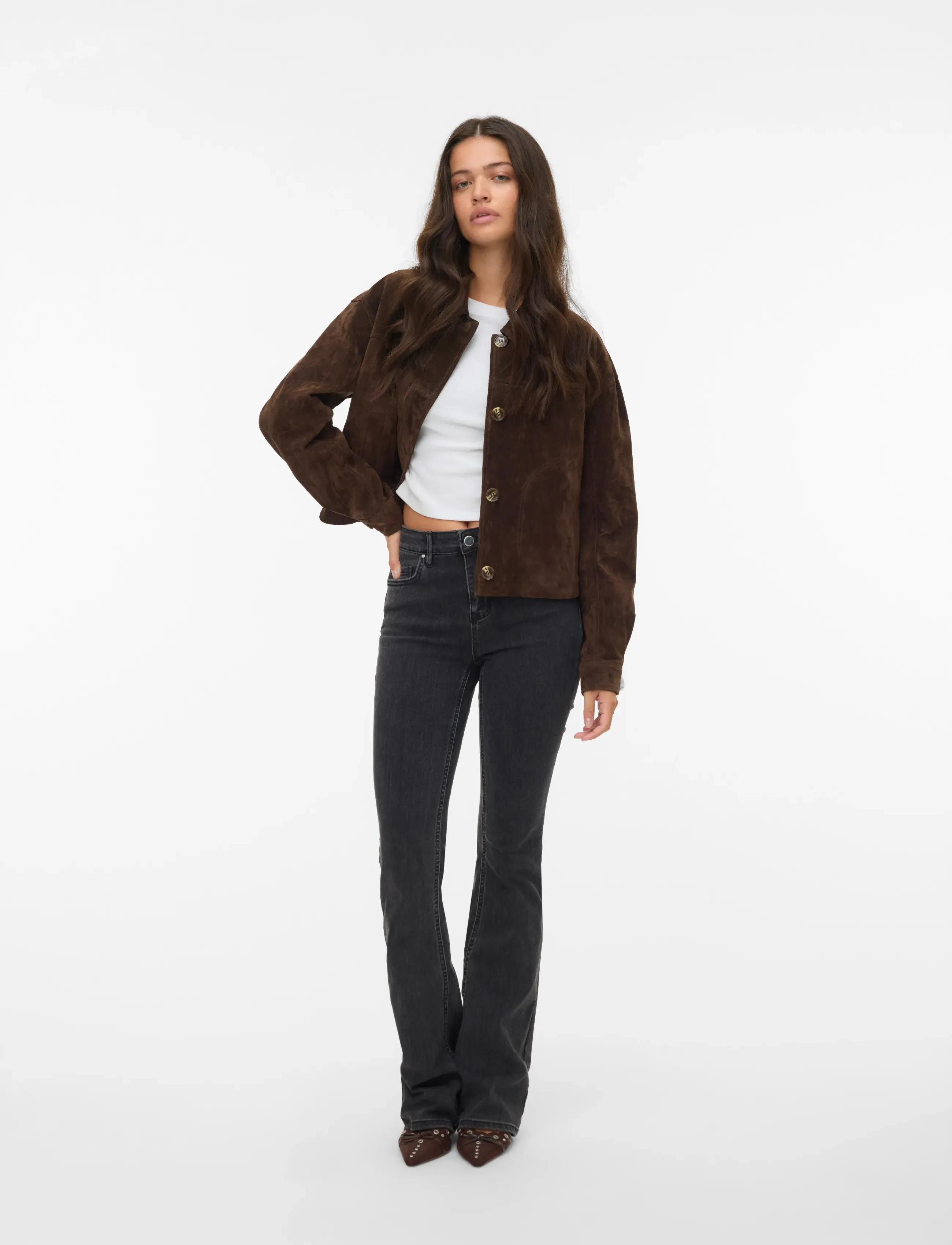 Vero Moda VMROYCESTINE SHORT SUEDE JACKET - Lederjacken - CHOCOLATE TORTE / brown