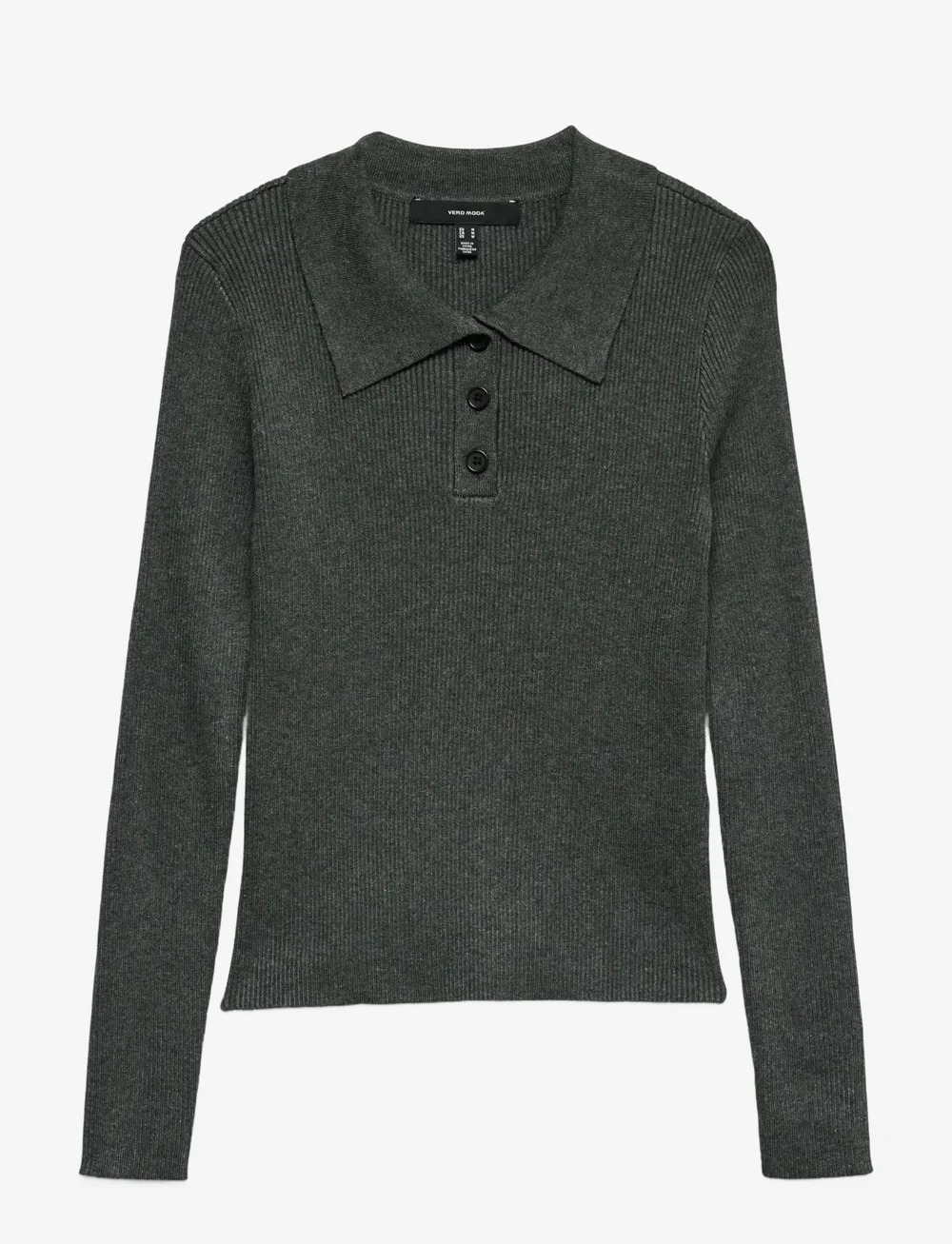 Vero Moda - VMSILJERIB LS POLONECK PULLOVER NOOS - stickade tröjor - dark grey melange - 1