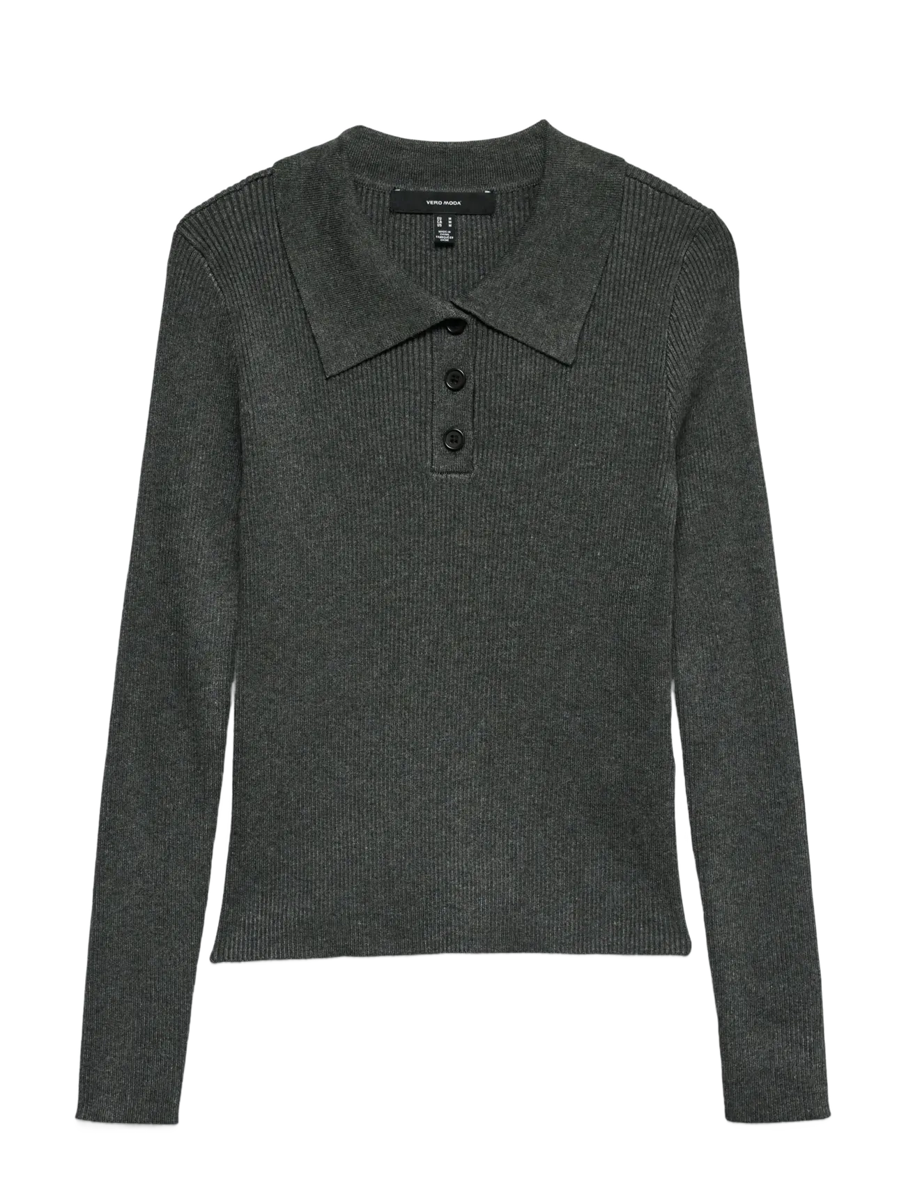 Vero Moda - VMSILJERIB LS POLONECK PULLOVER NOOS - pullover - dark grey melange - 1