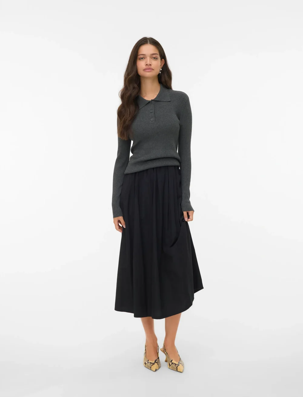 Vero Moda - VMSILJERIB LS POLONECK PULLOVER NOOS - stickade tröjor - dark grey melange - 0