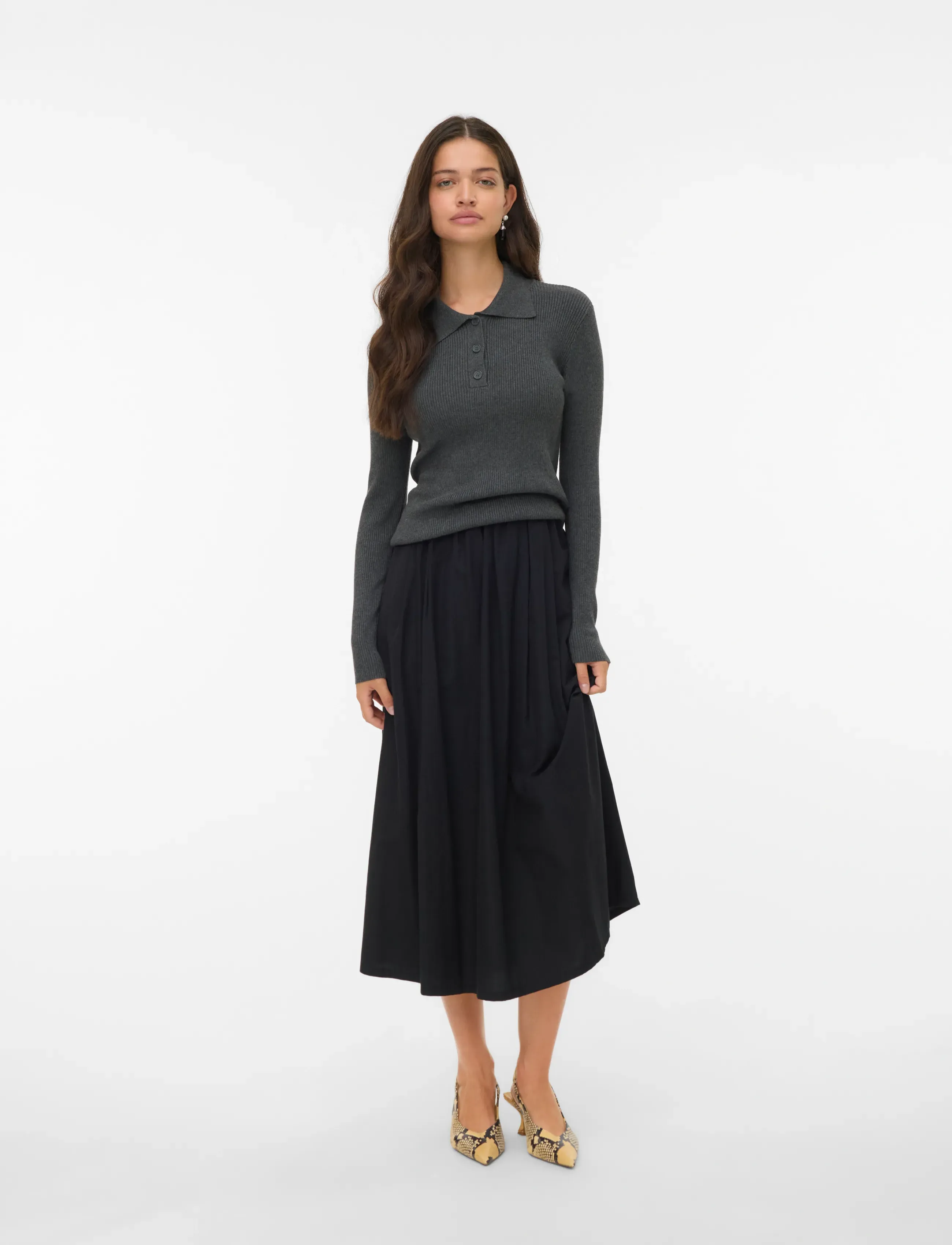 Vero Moda - VMSILJERIB LS POLONECK PULLOVER NOOS - pullover - dark grey melange - 0