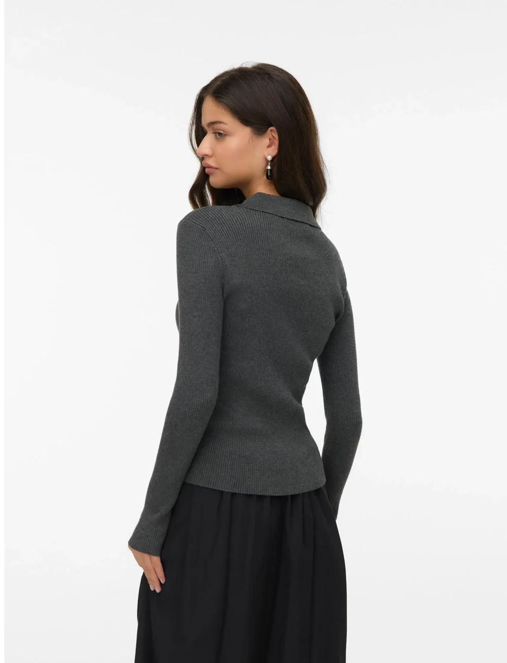 Vero Moda - VMSILJERIB LS POLONECK PULLOVER NOOS - stickade tröjor - dark grey melange - 2