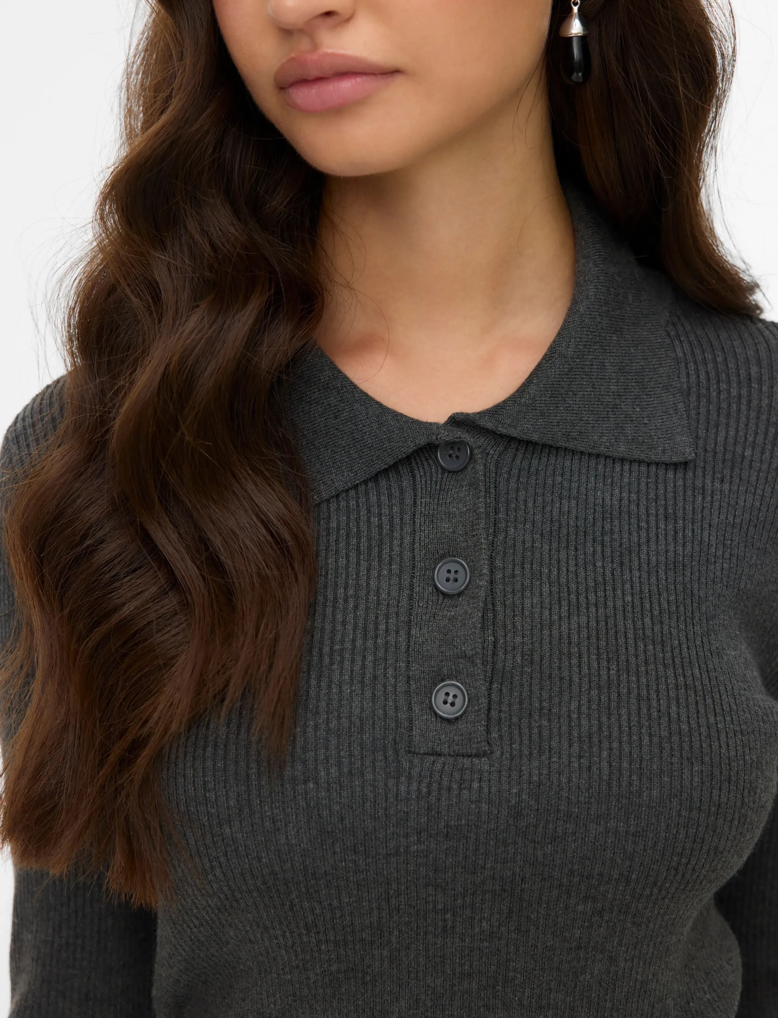 Vero Moda - VMSILJERIB LS POLONECK PULLOVER NOOS - pullover - dark grey melange - 4