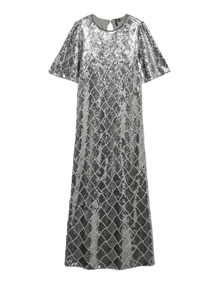 Vero Moda - VMMILKA 2/4 7/8 DRESS WVN - paillettenkleider - ultimate grey - 1