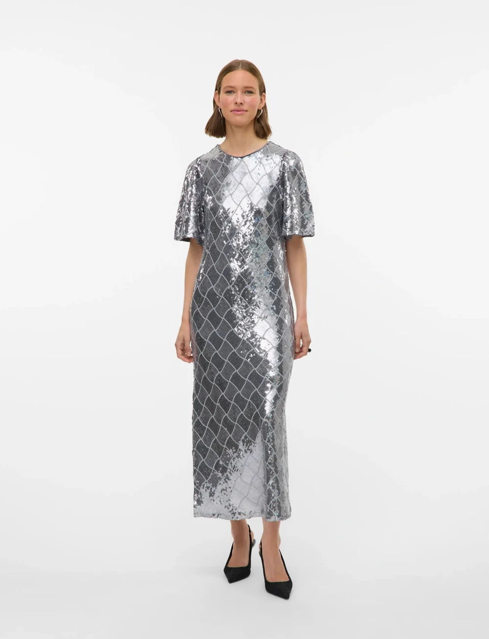 Vero Moda - VMMILKA 2/4 7/8 DRESS WVN - pailletkjoler - ultimate grey - 0