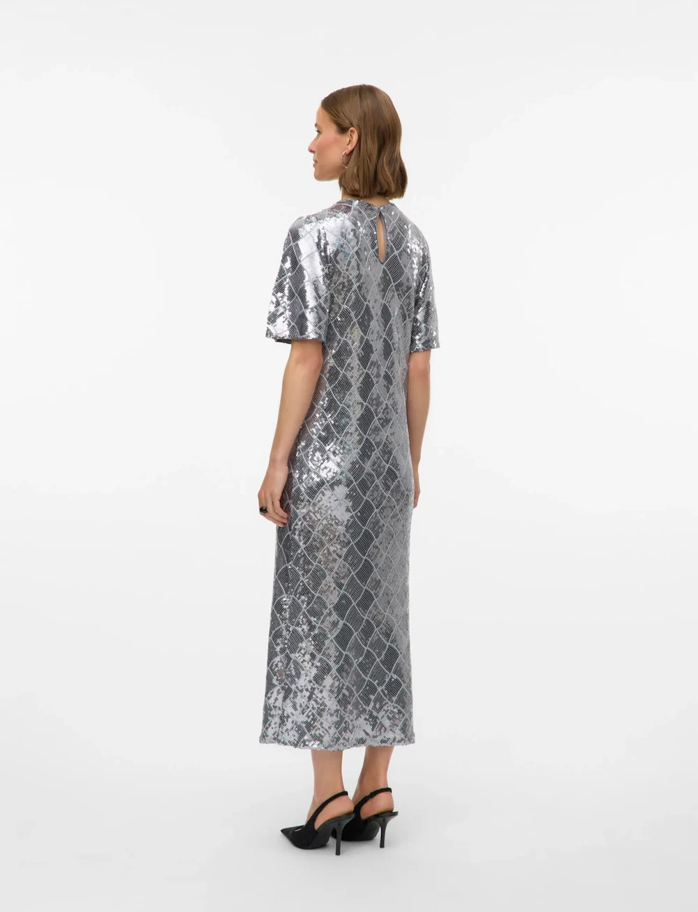 Vero Moda - VMMILKA 2/4 7/8 DRESS WVN - pailletkjoler - ultimate grey - 2