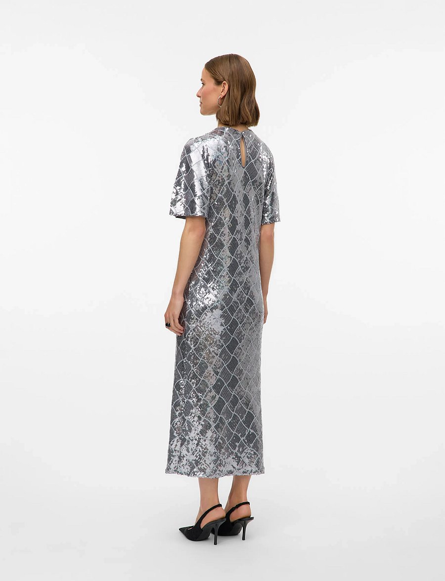 Vero Moda - VMMILKA 2/4 7/8 DRESS WVN - paillettenkleider - ultimate grey - 2