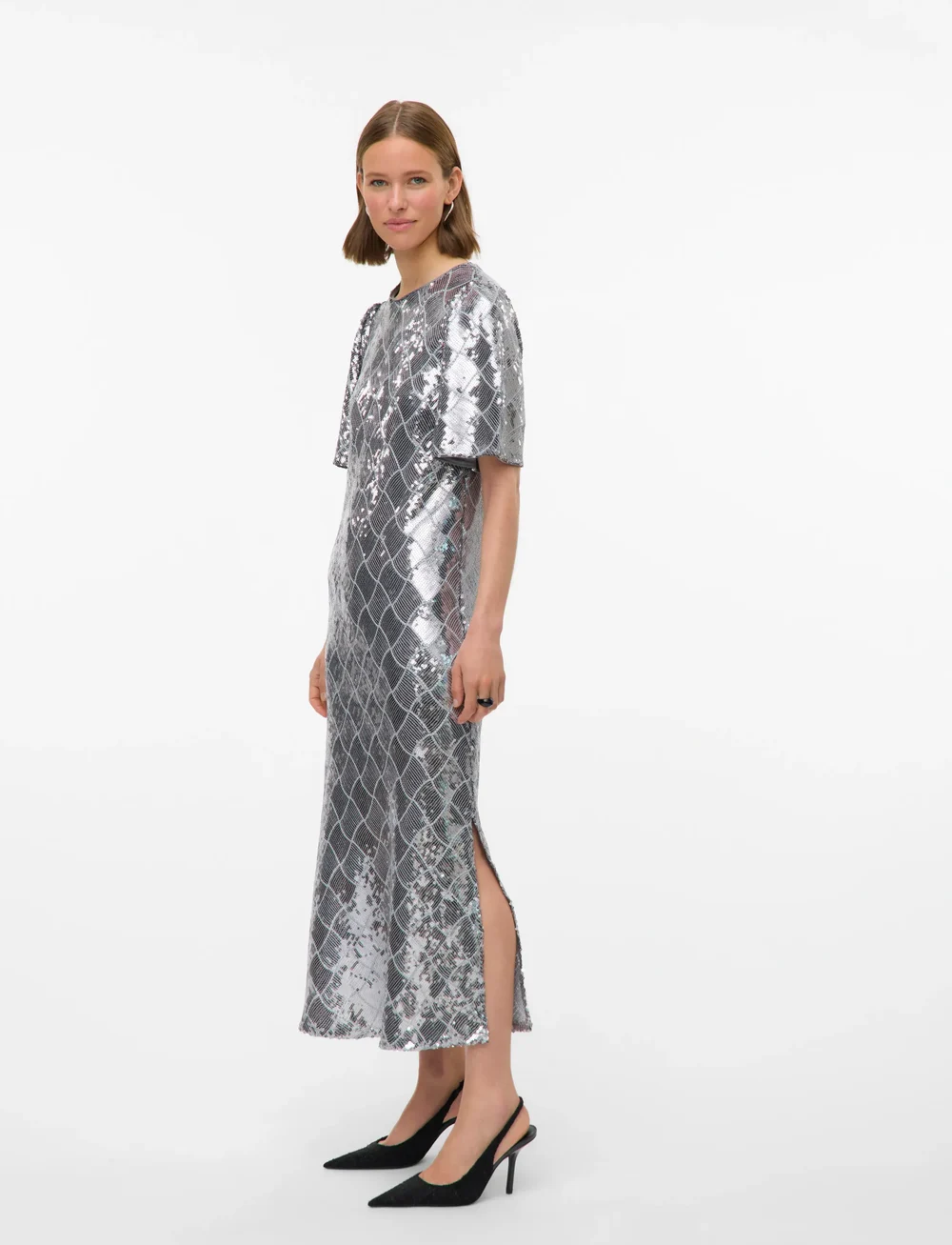 Vero Moda - VMMILKA 2/4 7/8 DRESS WVN - pailletkjoler - ultimate grey - 3