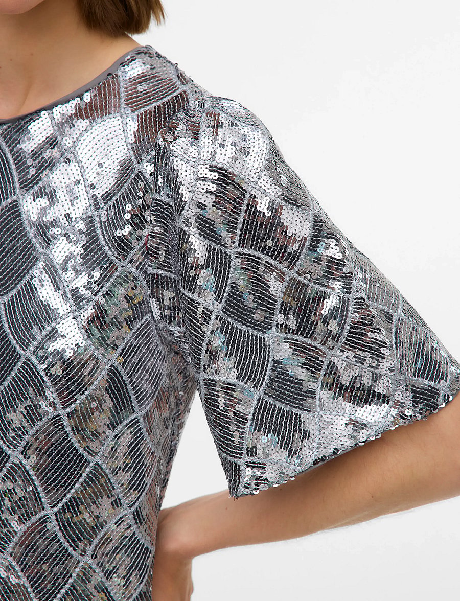 Vero Moda - VMMILKA 2/4 7/8 DRESS WVN - paillettenkleider - ultimate grey - 4