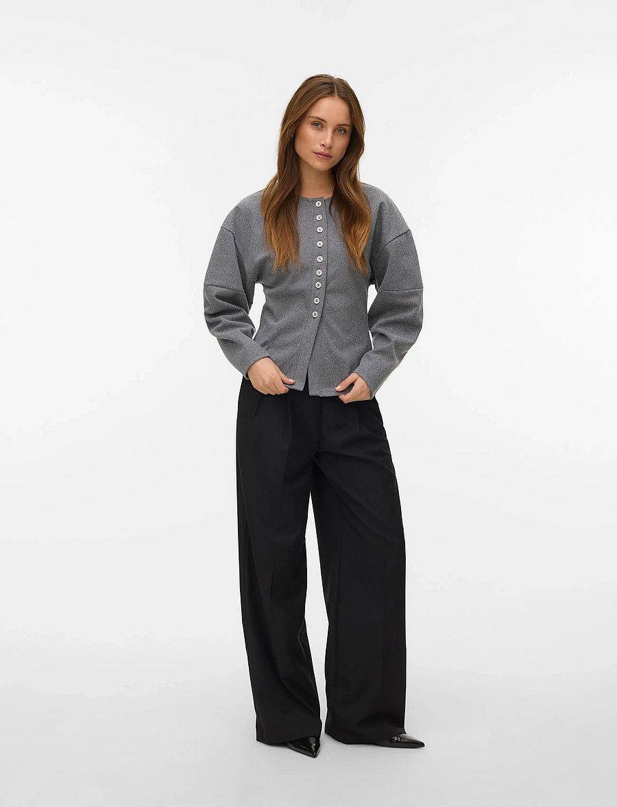 Vero Moda - VMKLEA LS O-NECK CARDIGAN JRS GA - strickjacken - medium grey melange - 0