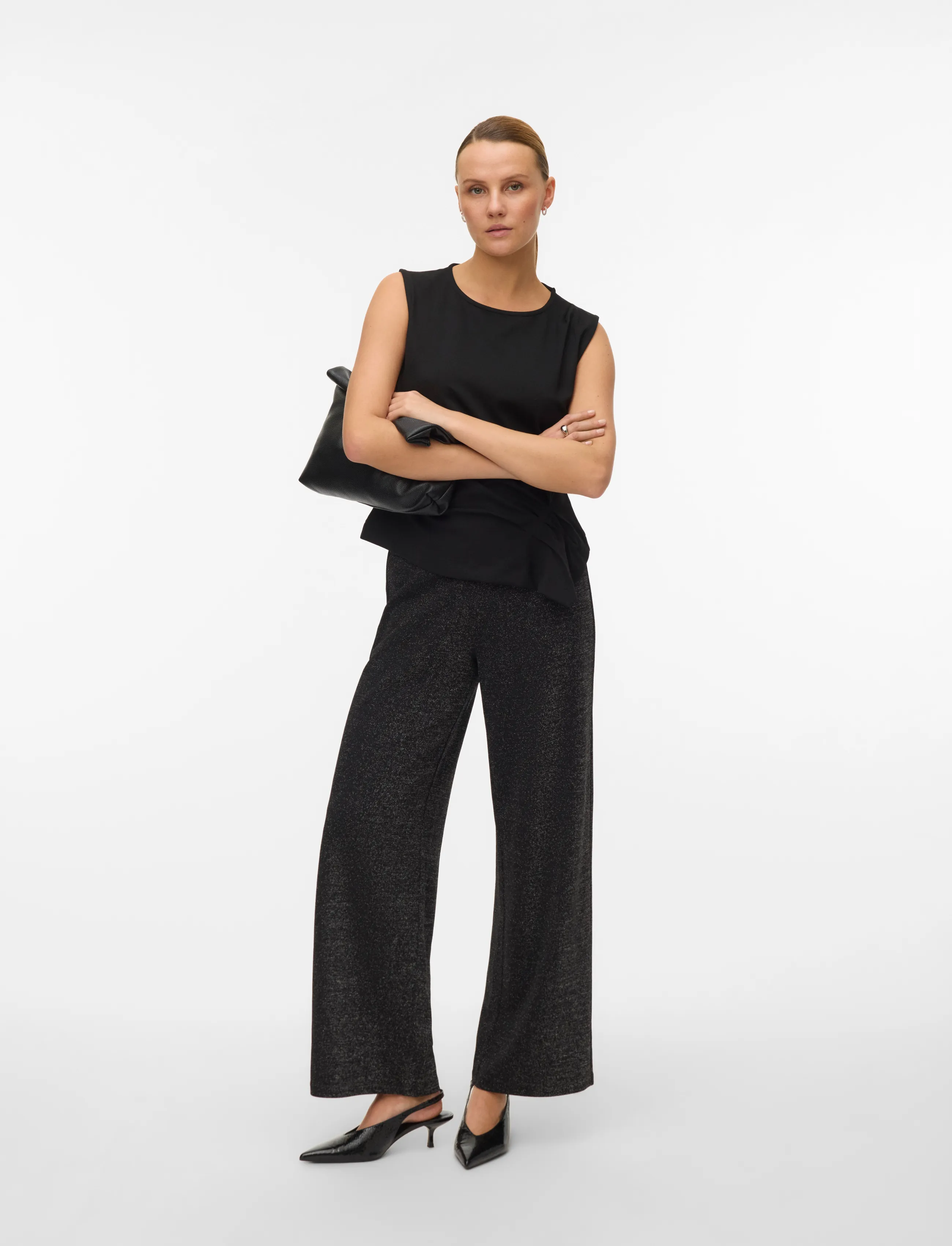Vero Moda VMBERLIN MW WIDE PARTY LX PANT NOOS - Bukser - BLACK / black