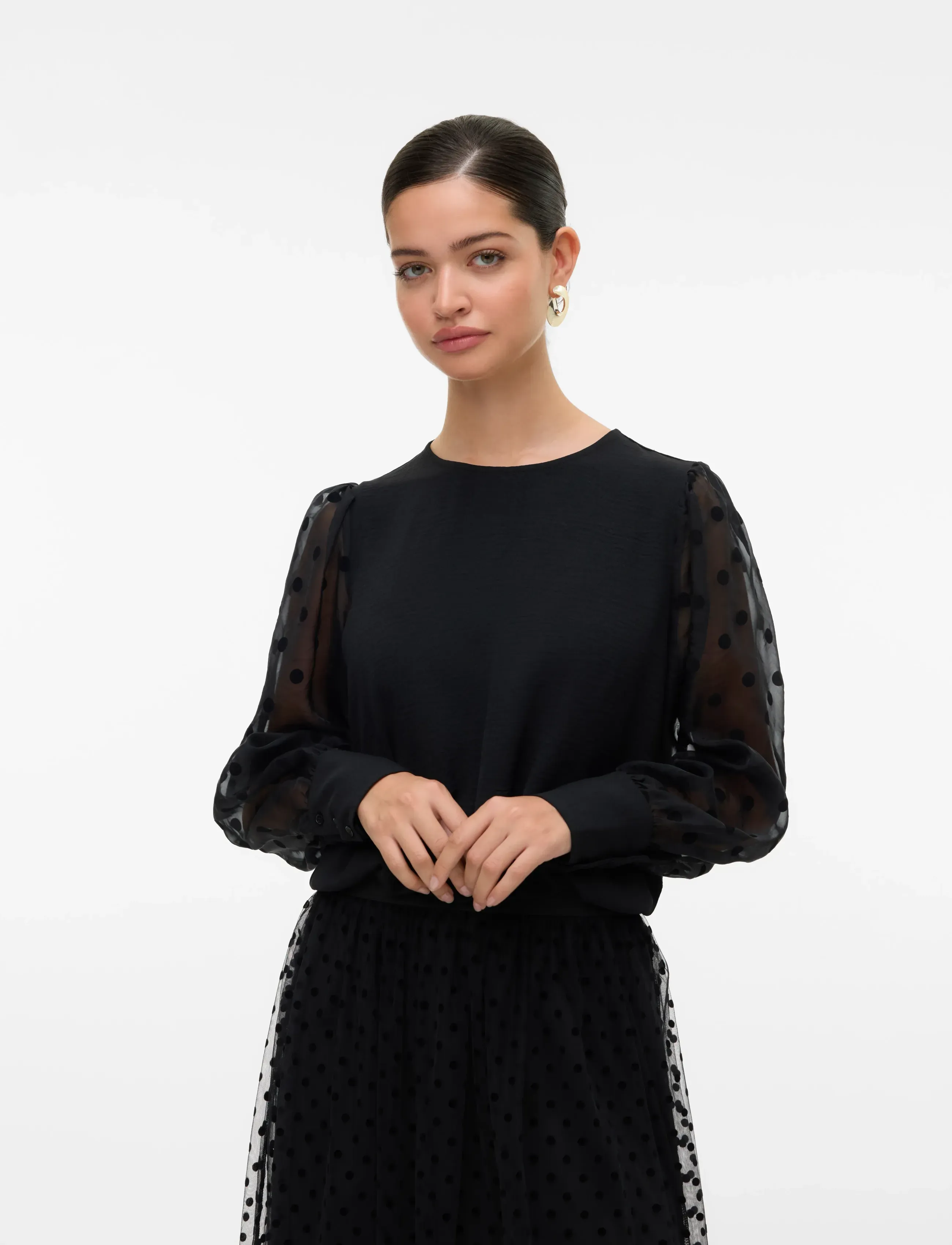 Vero Moda Vmalva Detail Ls Top Wvn, S, Black, Bluser > Langærmede, Dame