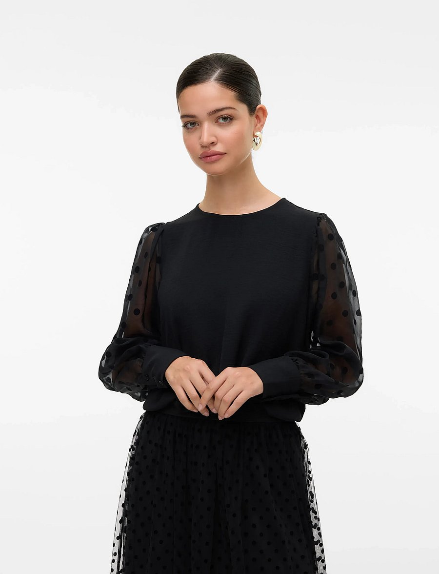Vero Moda - VMALVA DETAIL LS TOP WVN - langärmlige blusen - black - 0