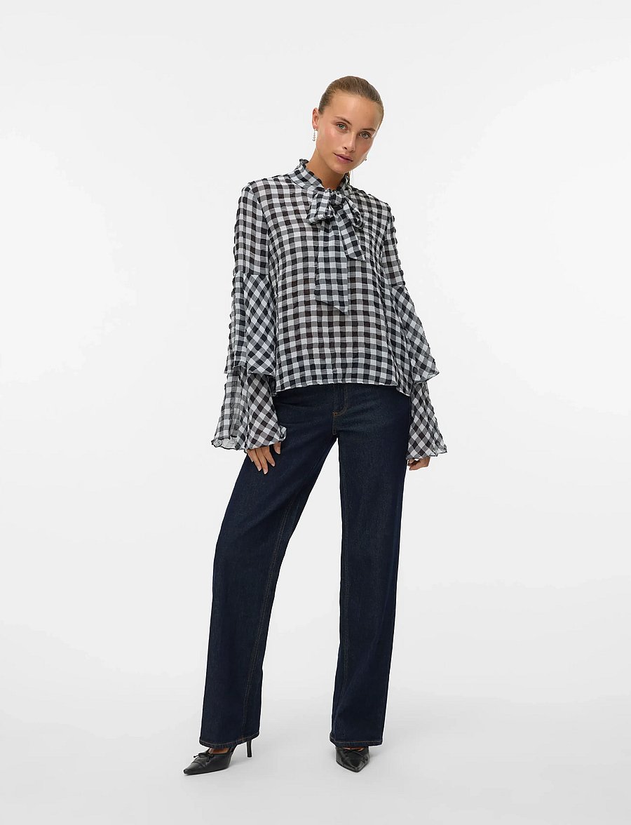Vero Moda - VMSIA LS FLOUNCE TOP WVN GA - langärmelige blusen - black - 0