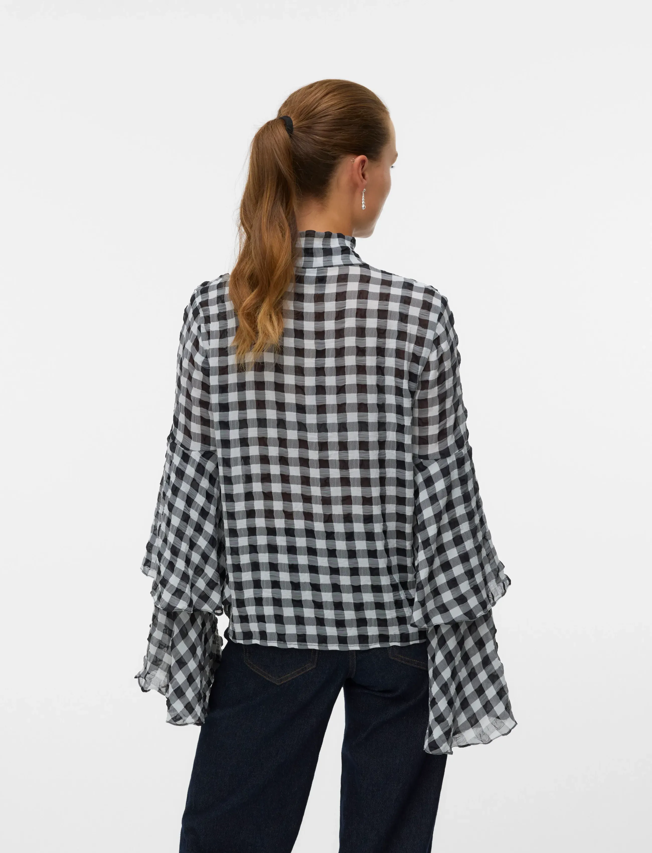 Vero Moda - VMSIA LS FLOUNCE TOP WVN GA - pikkade varrukatega pluusid - black - 2