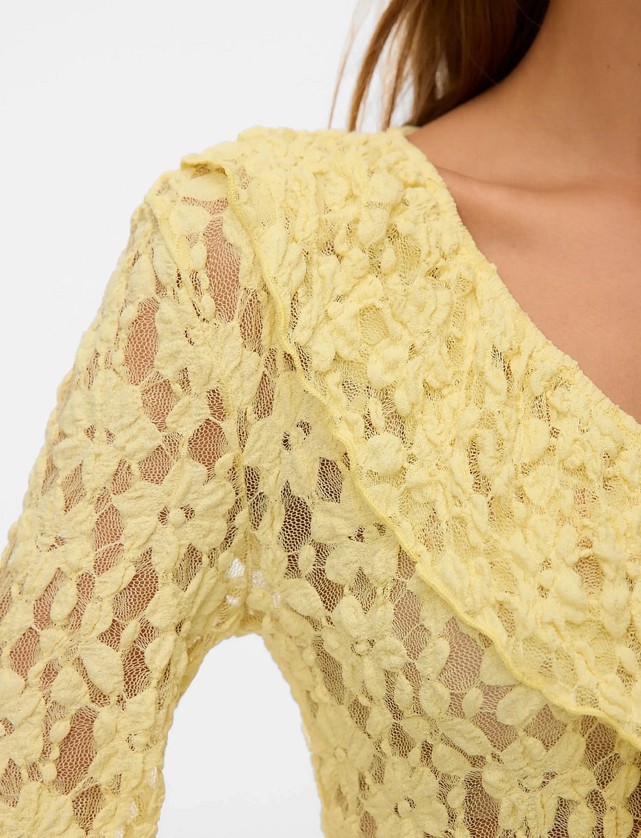 Vero Moda - AWKIENNA LS V-NECK LACE TOP - långärmade blusar - french vanilla - 3