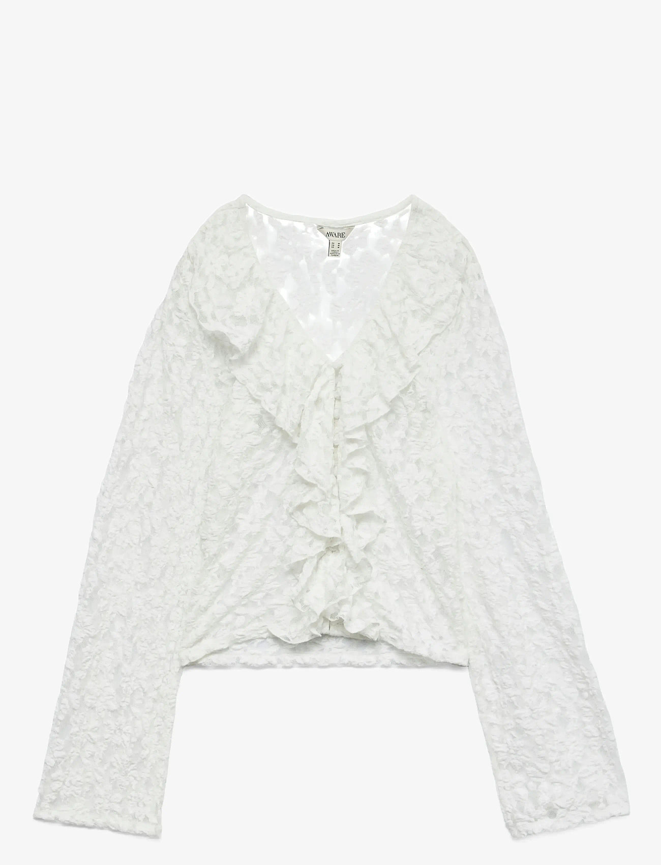 Vero Moda - AWKIENNA LS V-NECK LACE TOP - långärmade blusar - snow white - 1