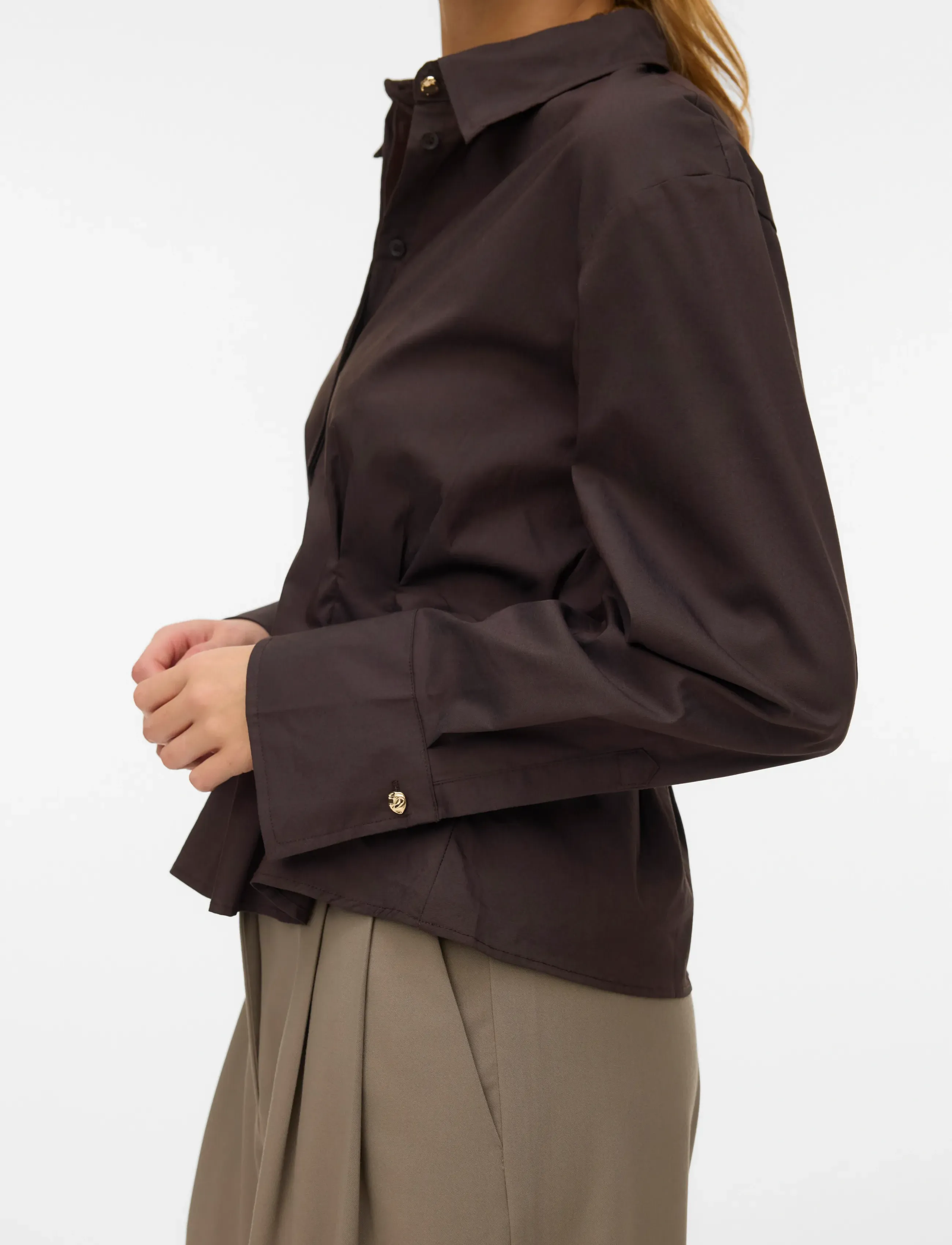 Vero Moda - VMFRIBA LS CUFF TOP WVN GA - chocolate torte - 5