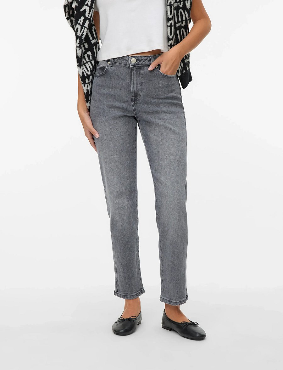 Vero Moda - VMAMARA MR SLIM STRAIGHT ANK VI2112 NOOS - slim gallabuxur - medium grey denim - 0