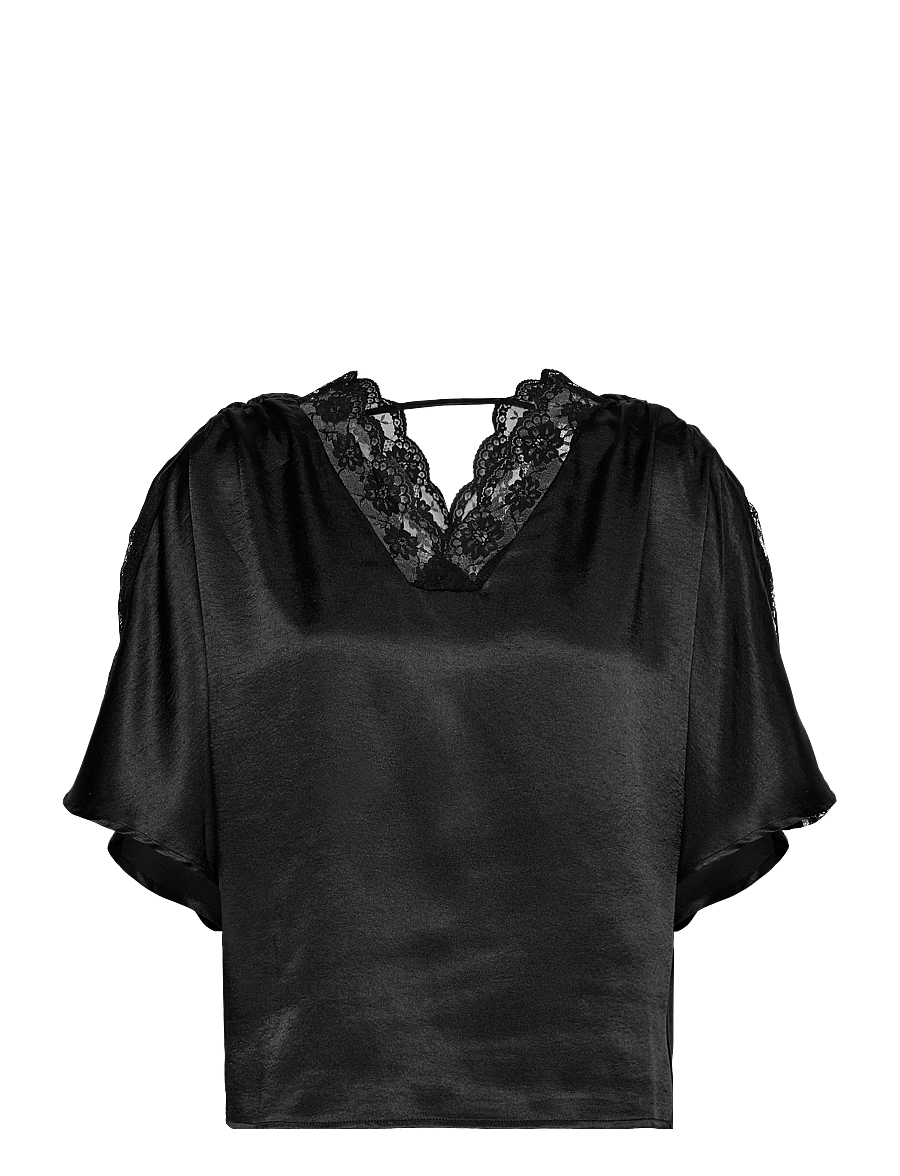 Vero Moda - VMHILLARY 2/4 TOP BTQ GA - kurzärmelige blusen - black - 0