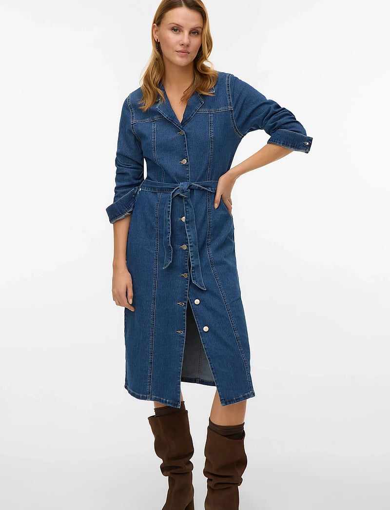 Vero Moda - VMTELLY LS 7/8 DNM DRESS VI3474 - särkkleidid - dark blue denim - 5