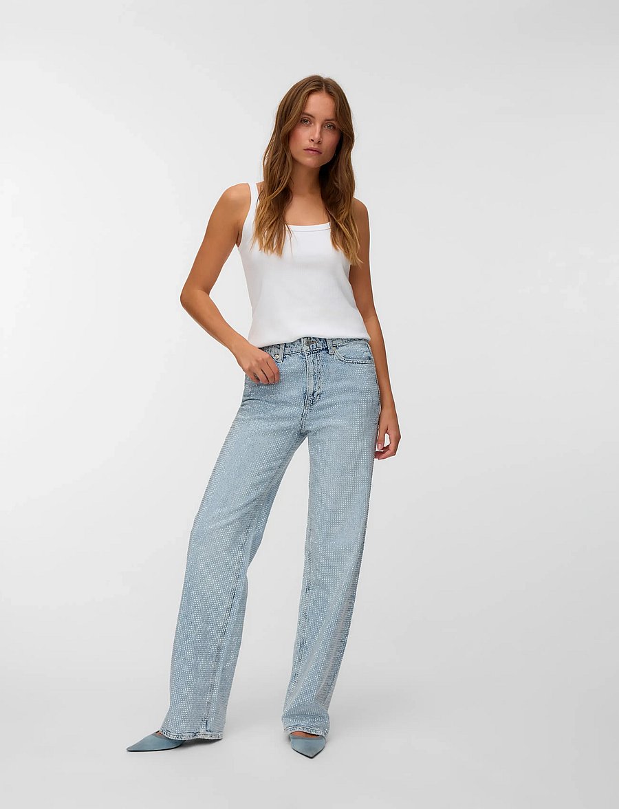 Vero Moda - VMTESSA HR WIDE RHINE JEANS RA339 - hosen mit weitem bein - light blue denim - 0