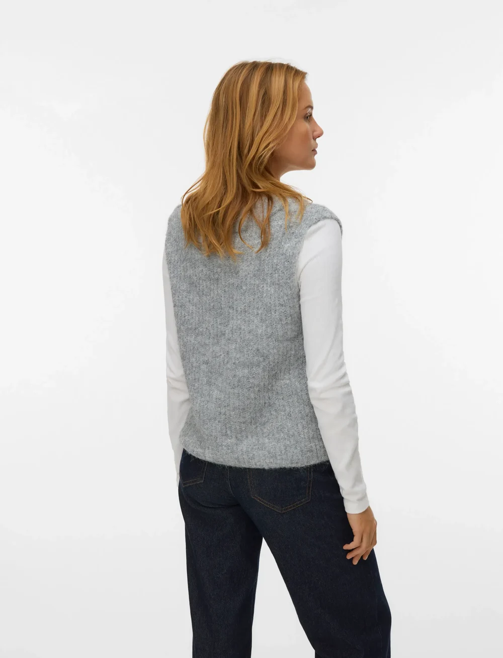 Vero Moda - VMNOVAH RIB SL V-NECK VEST NOOS - stickade västar - medium grey melange - 2