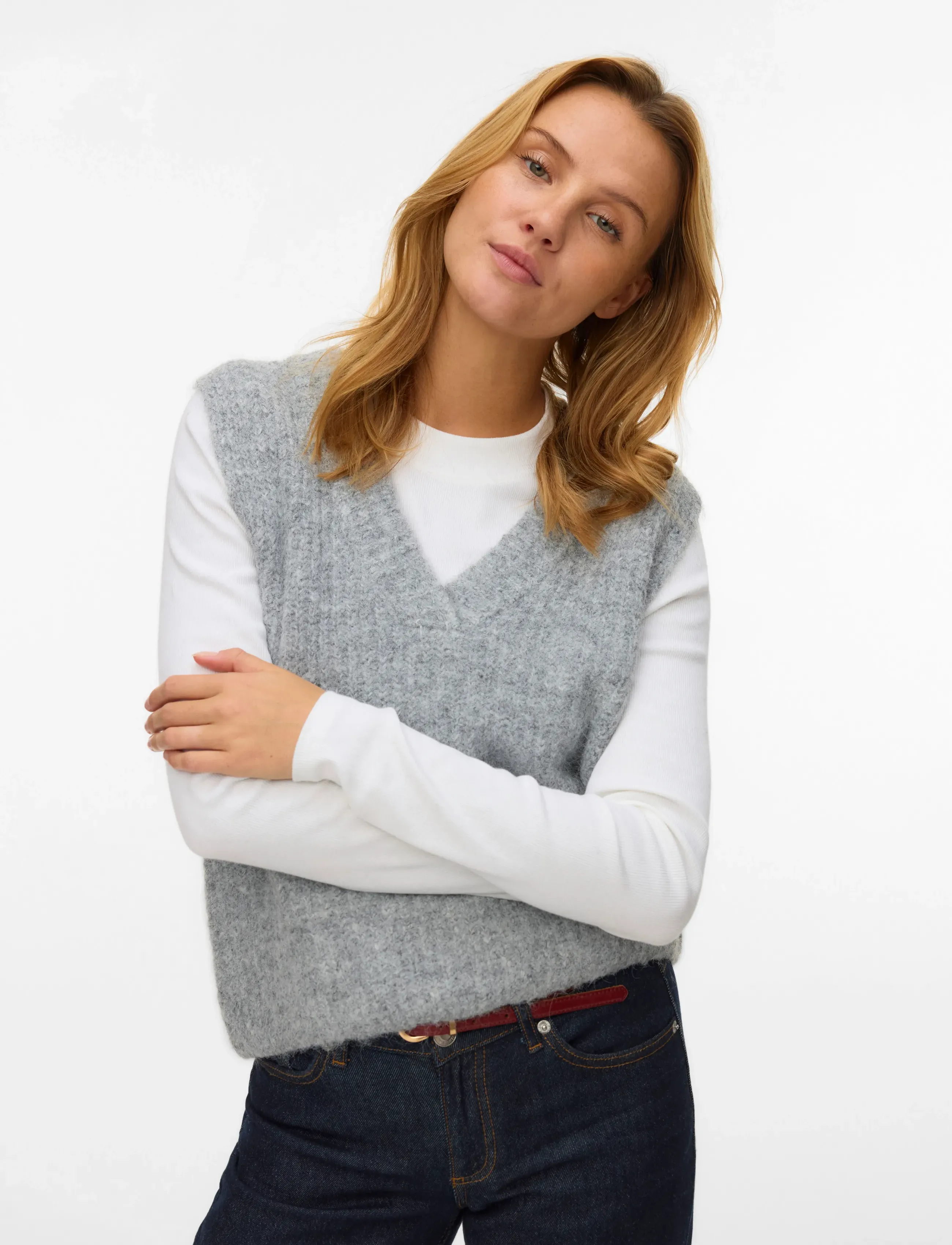 Vero Moda - VMNOVAH RIB SL V-NECK VEST NOOS - medium grey melange - 3