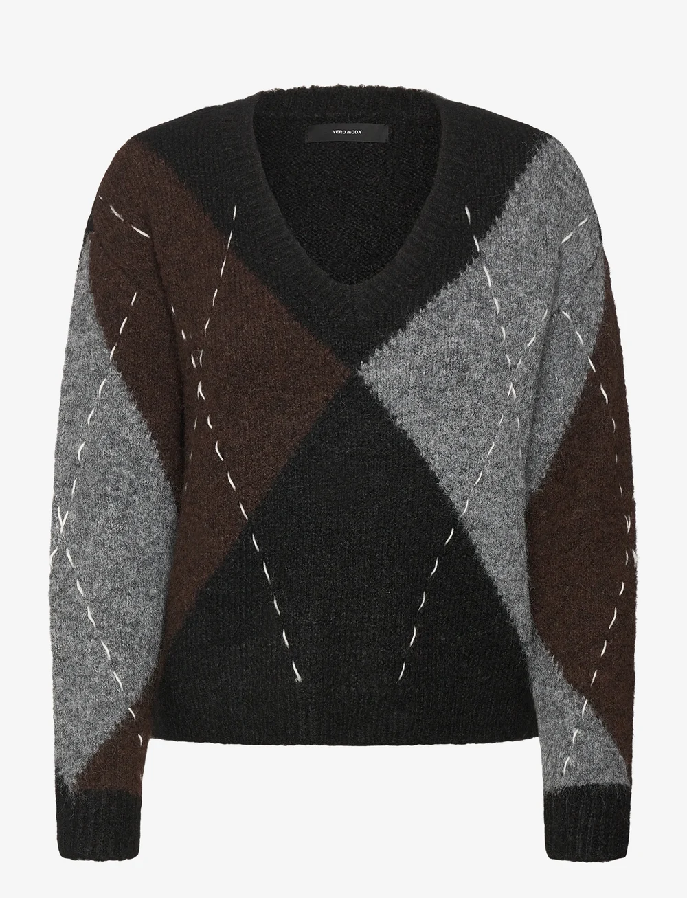 Vero Moda - VMBLISS LS V-NECK HANDSTITCH PULLOVER GA - stickade tröjor - black - 0