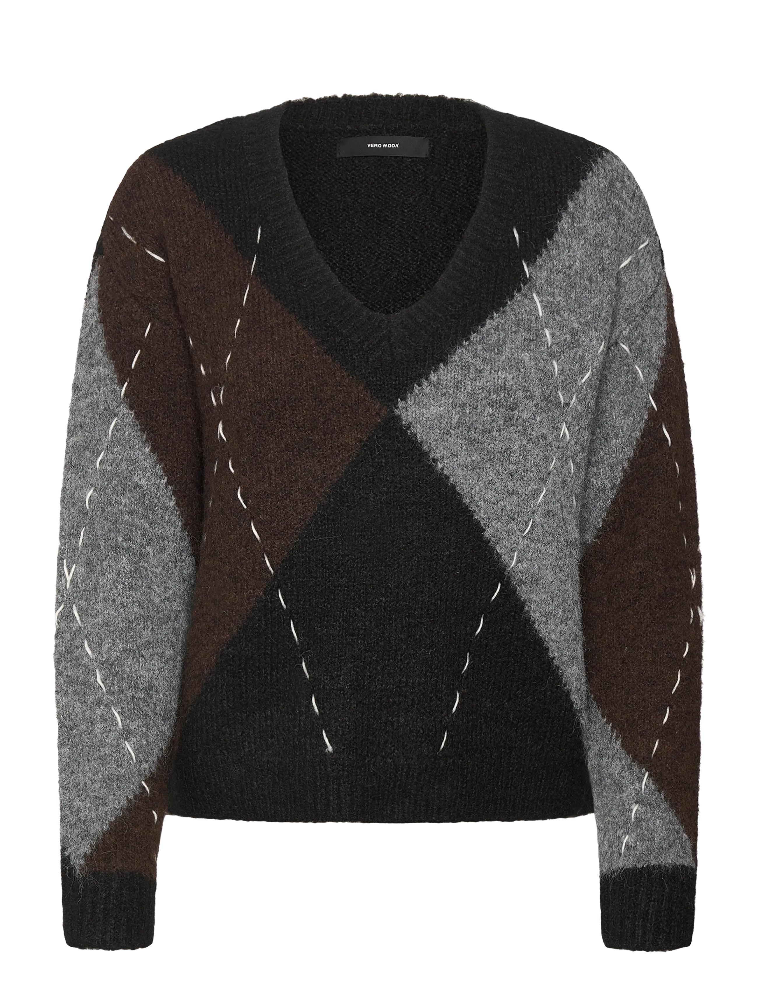 Vero Moda VMBLISS LS V-NECK HANDSTITCH PULLOVER GA - Striktrøjer - BLACK / black