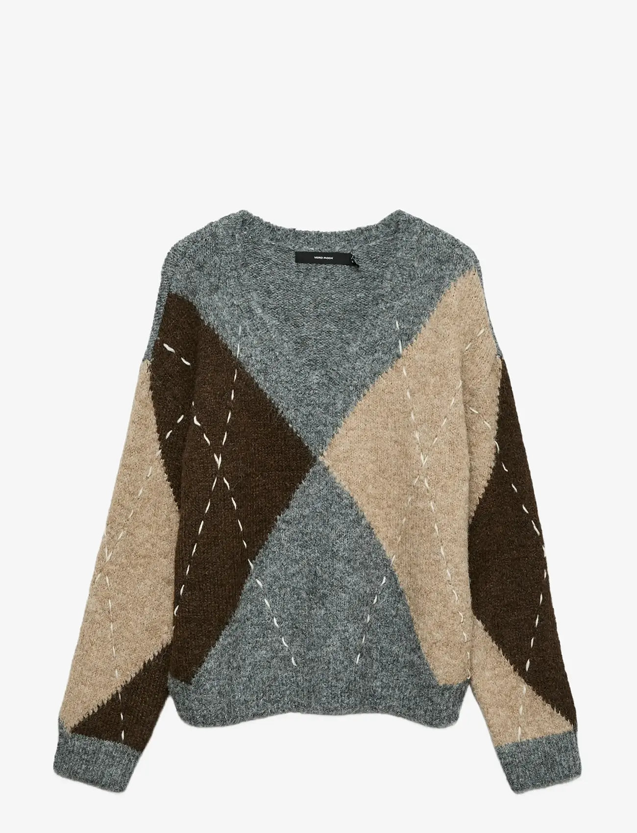Vero Moda - VMBLISS LS V-NECK HANDSTITCH PULLOVER GA - striktrøjer - medium grey melange - 1