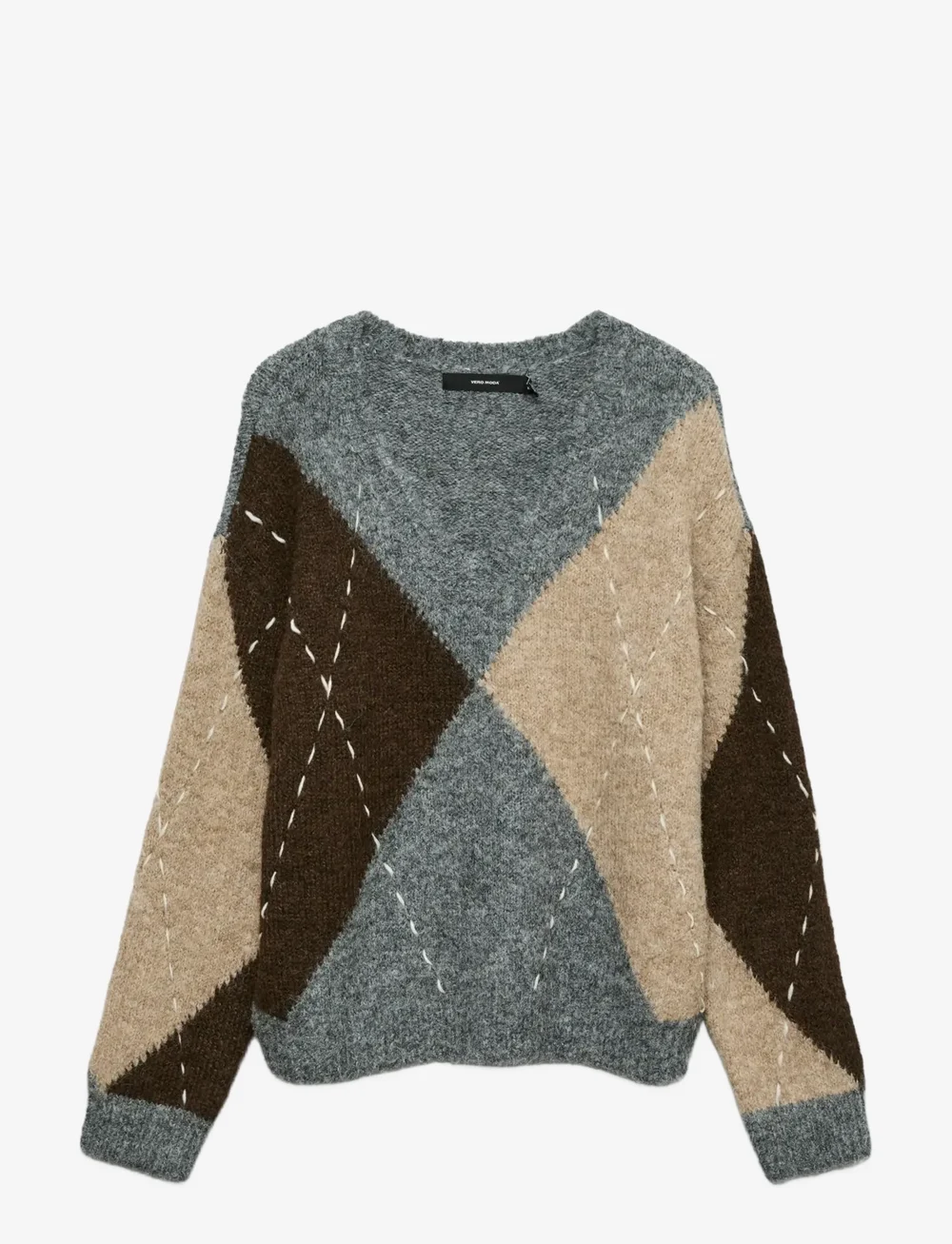 Vero Moda - VMBLISS LS V-NECK HANDSTITCH PULLOVER GA - striktrøjer - medium grey melange - 1