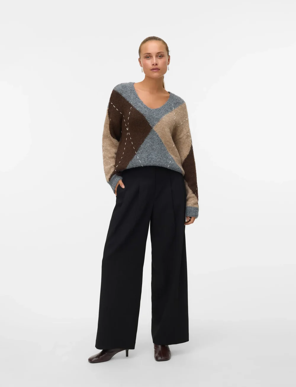 Vero Moda - VMBLISS LS V-NECK HANDSTITCH PULLOVER GA - striktrøjer - medium grey melange - 0