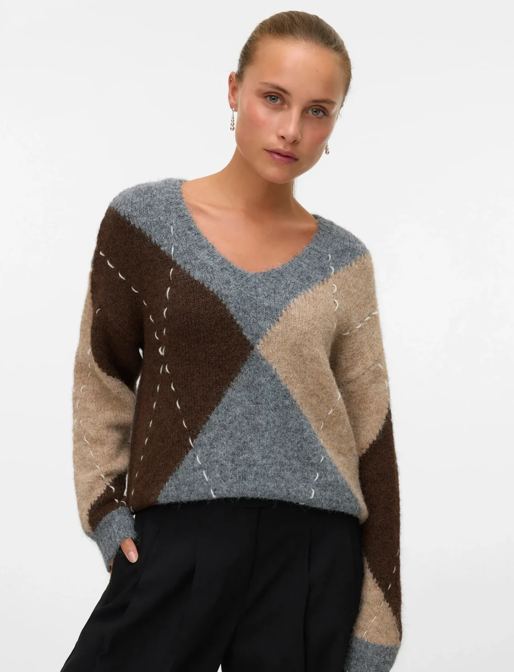 Vero Moda - VMBLISS LS V-NECK HANDSTITCH PULLOVER GA - striktrøjer - medium grey melange - 3