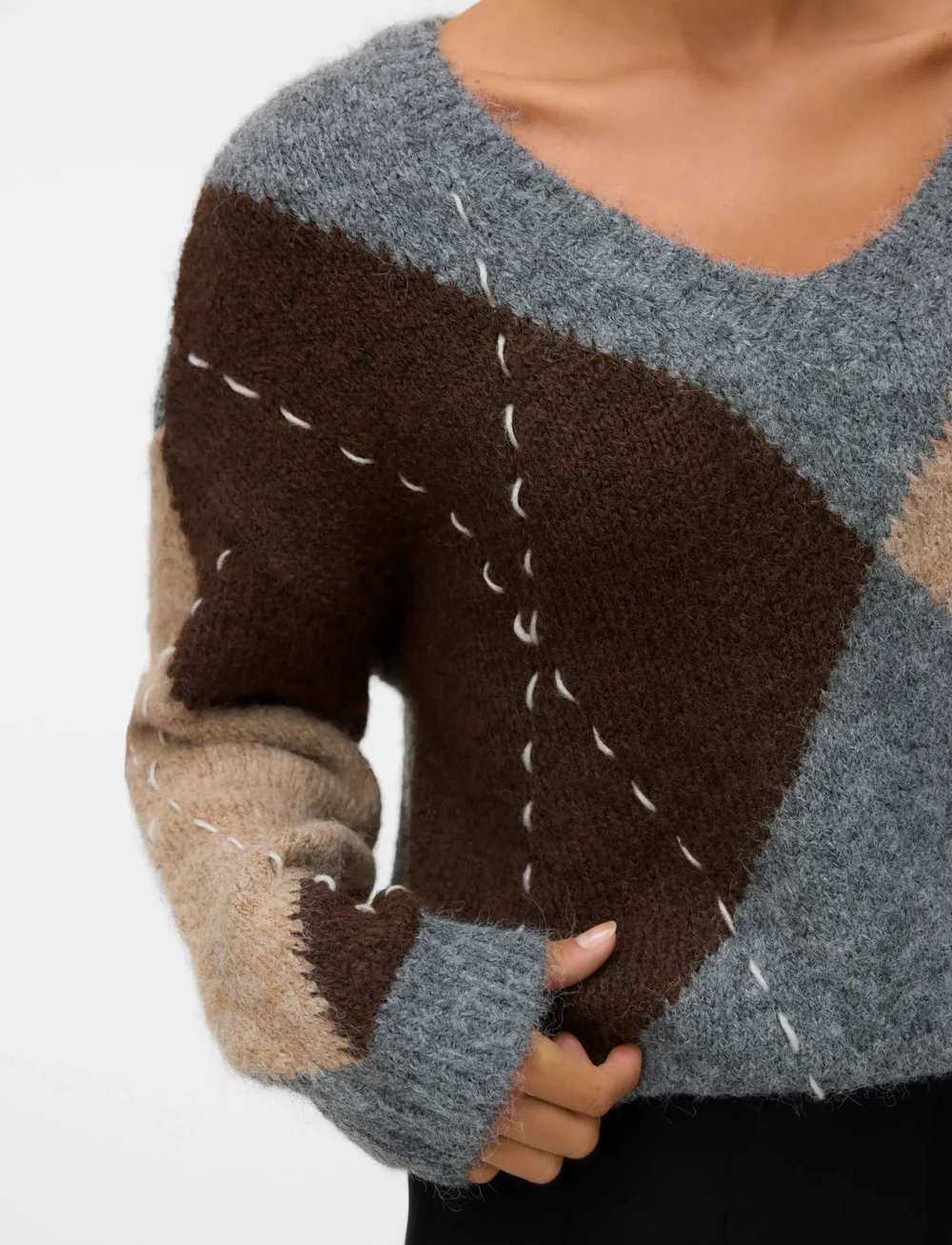 Vero Moda - VMBLISS LS V-NECK HANDSTITCH PULLOVER GA - striktrøjer - medium grey melange - 4