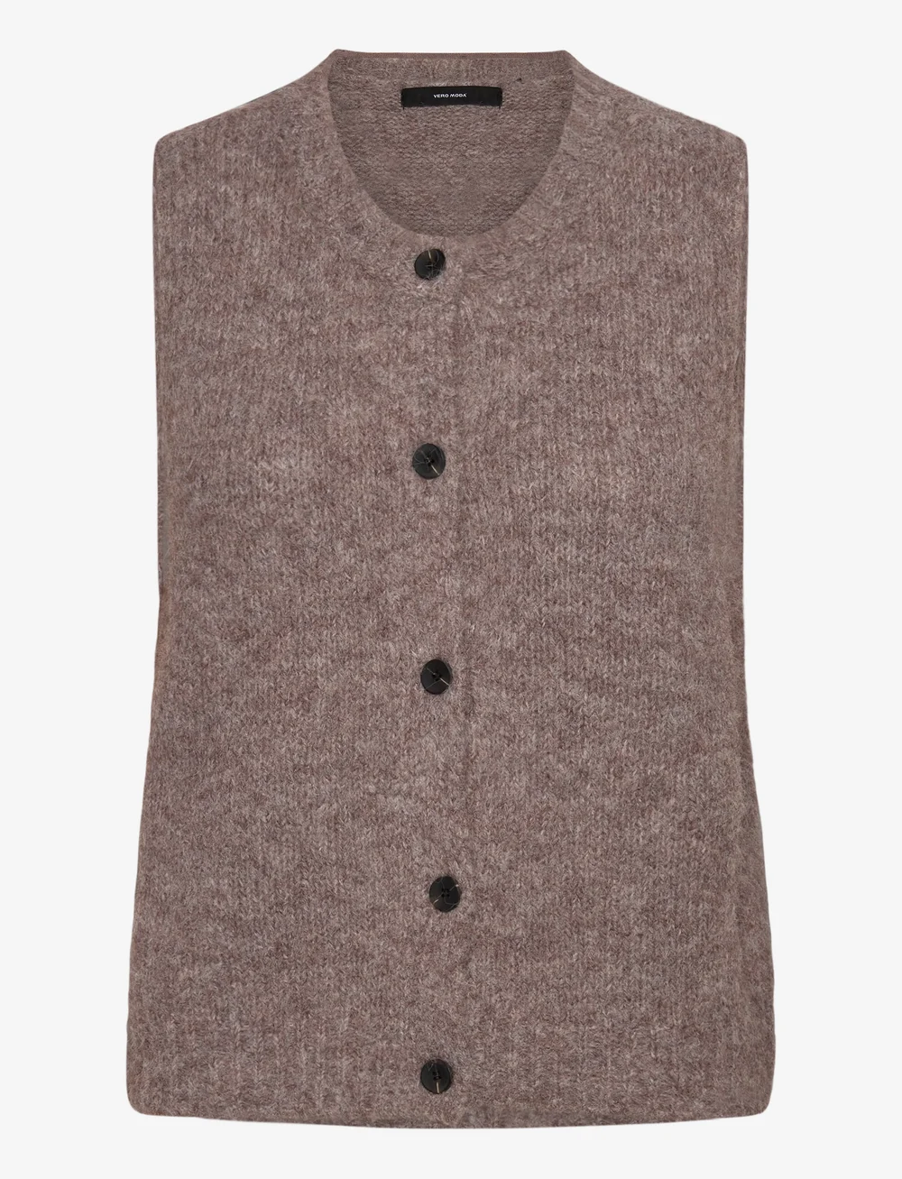 Vero Moda - VMNOVAH SL O-NECK BUTTON VEST NOOS - stickade västar - brown lentil - 1