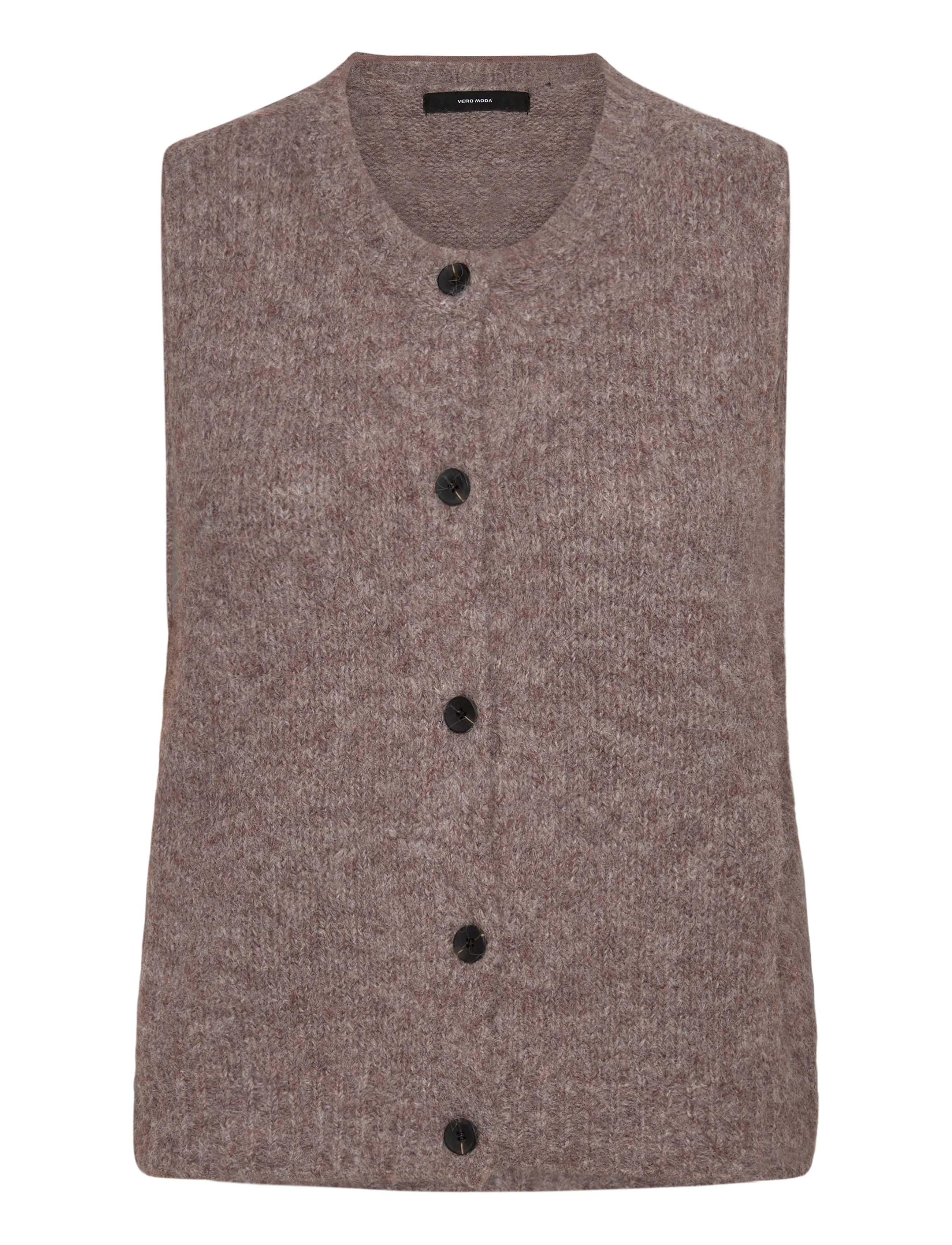 Vero Moda VMNOVAH SL O-NECK BUTTON VEST NOOS - Strik - BROWN LENTIL / brown
