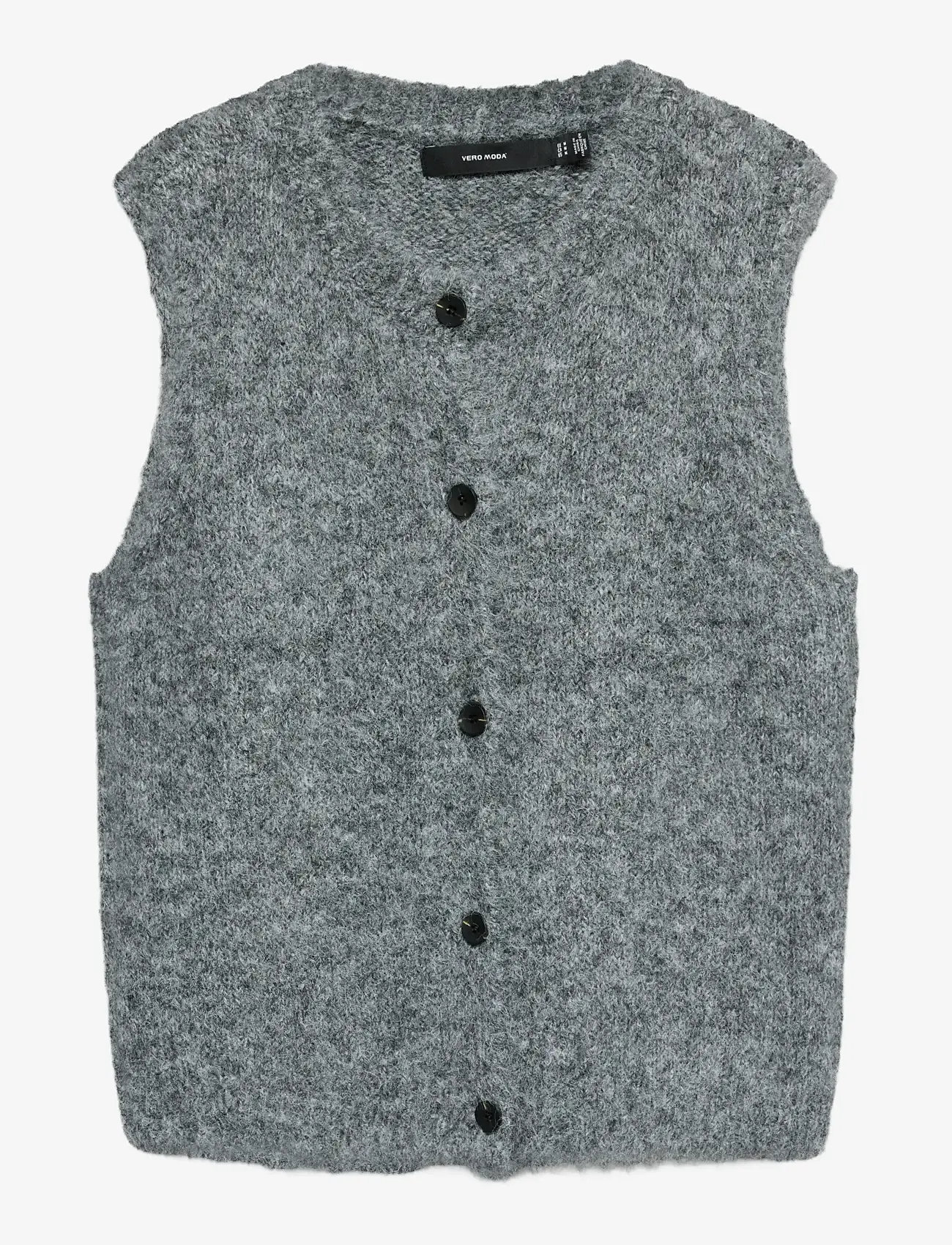 Vero Moda - VMNOVAH SL O-NECK BUTTON VEST NOOS - stickade västar - dark grey melange - 1