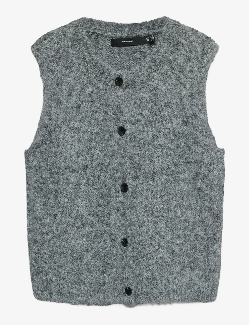 Vero Moda - VMNOVAH SL O-NECK BUTTON VEST NOOS - gestrickte westen - dark grey melange - 1