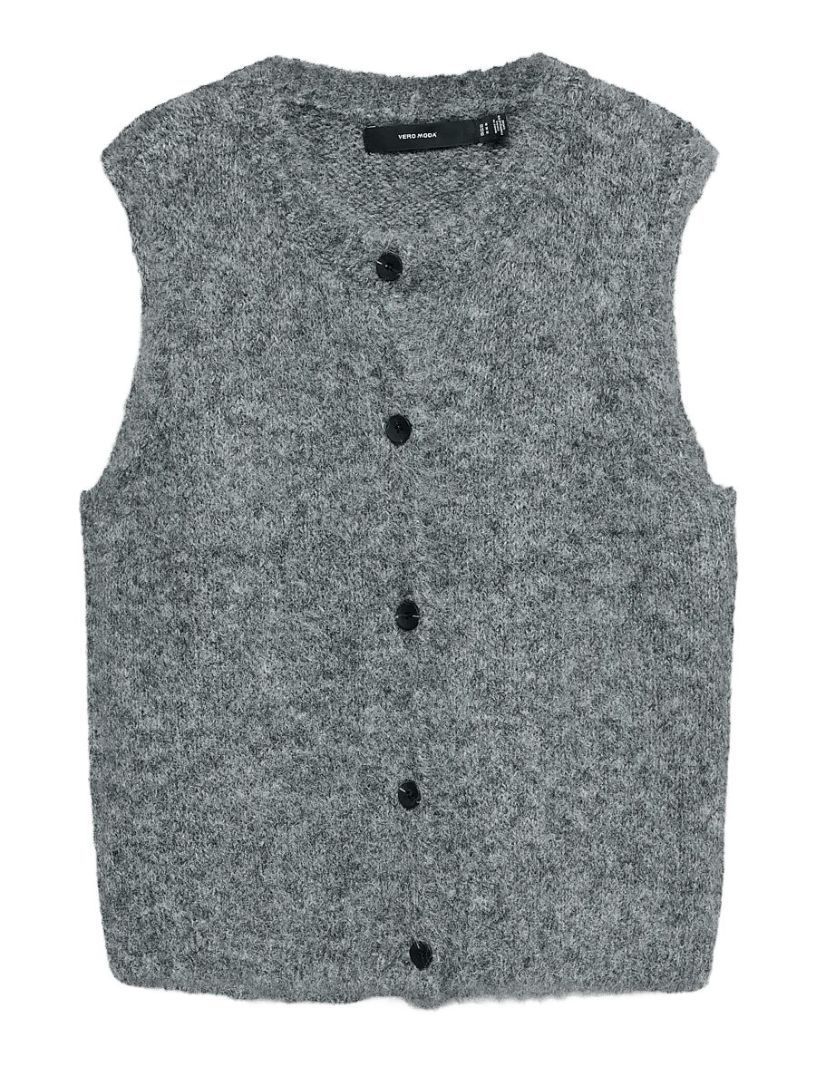Vero Moda - VMNOVAH SL O-NECK BUTTON VEST NOOS - dark grey melange - 1