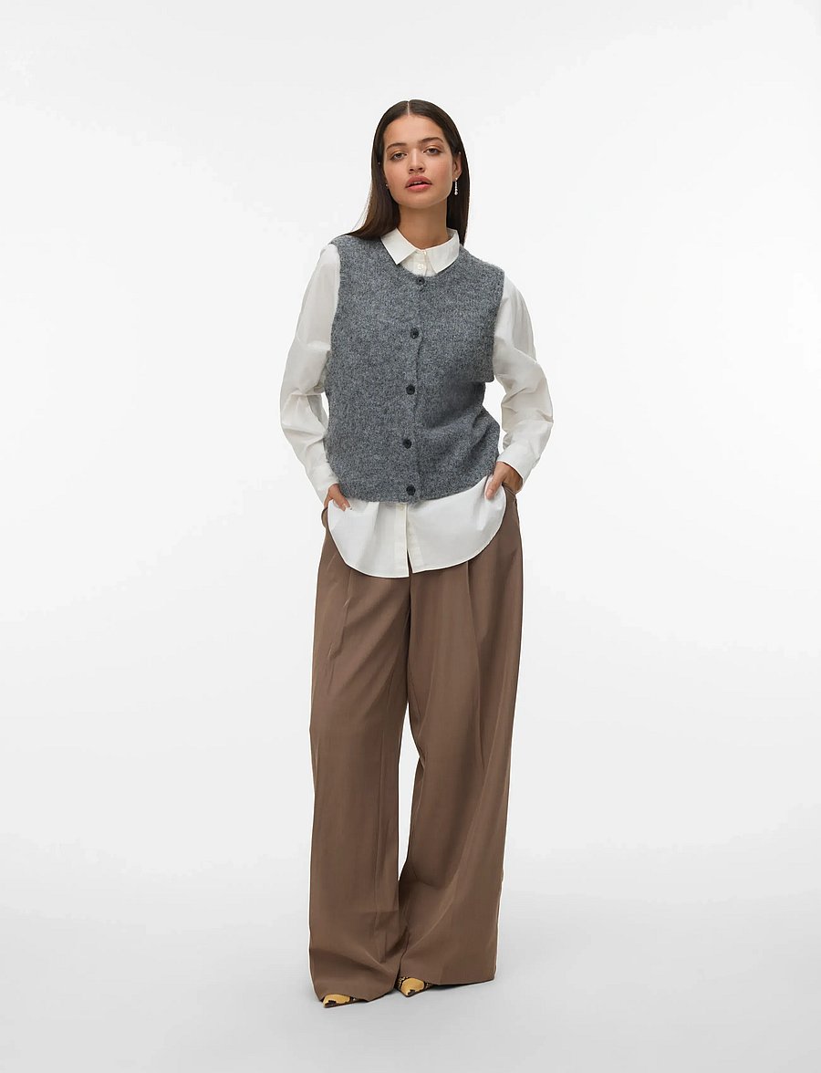 Vero Moda - VMNOVAH SL O-NECK BUTTON VEST NOOS - dark grey melange - 0