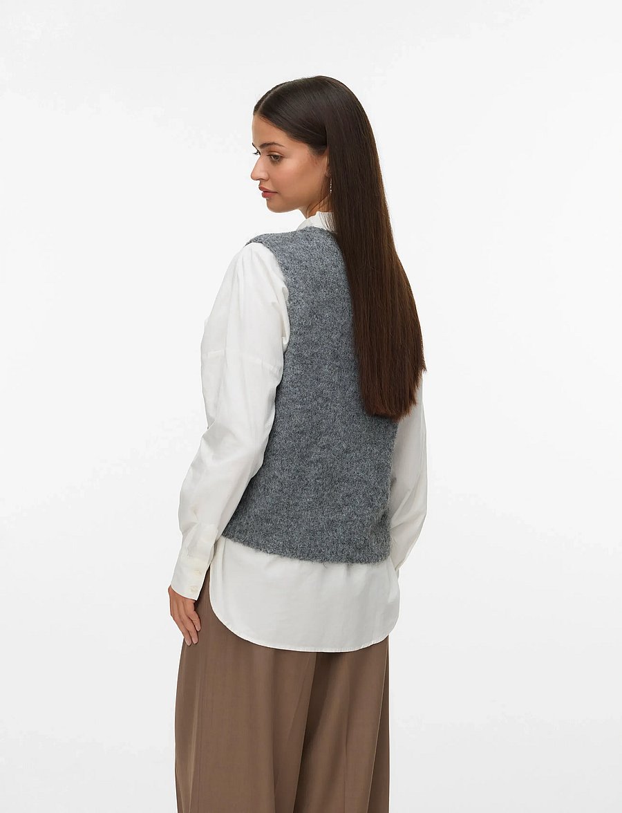 Vero Moda - VMNOVAH SL O-NECK BUTTON VEST NOOS - dark grey melange - 2