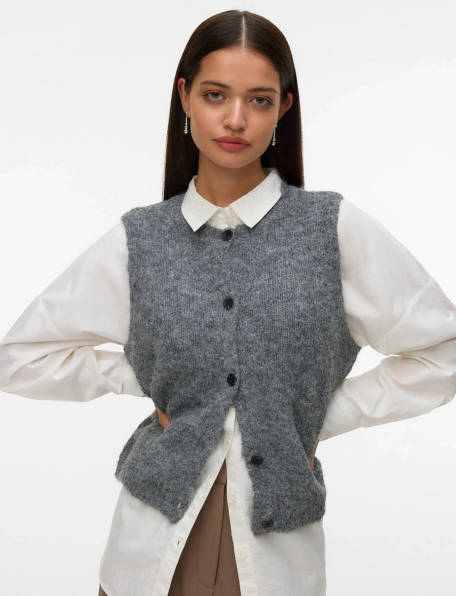 Vero Moda - VMNOVAH SL O-NECK BUTTON VEST NOOS - dark grey melange - 3
