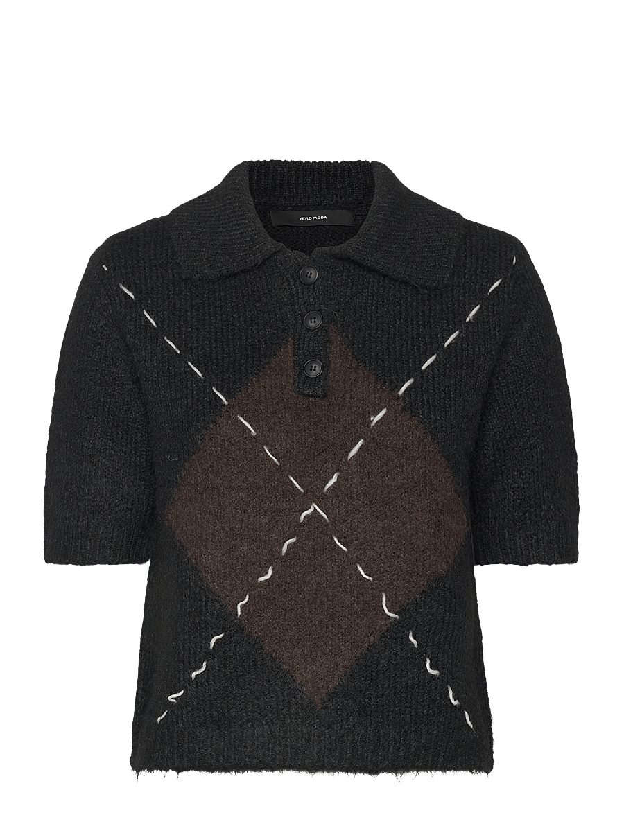 Vero Moda - VMBLISS 2/4 POLONECK PULLOVER GA - striktrøjer - black - 0