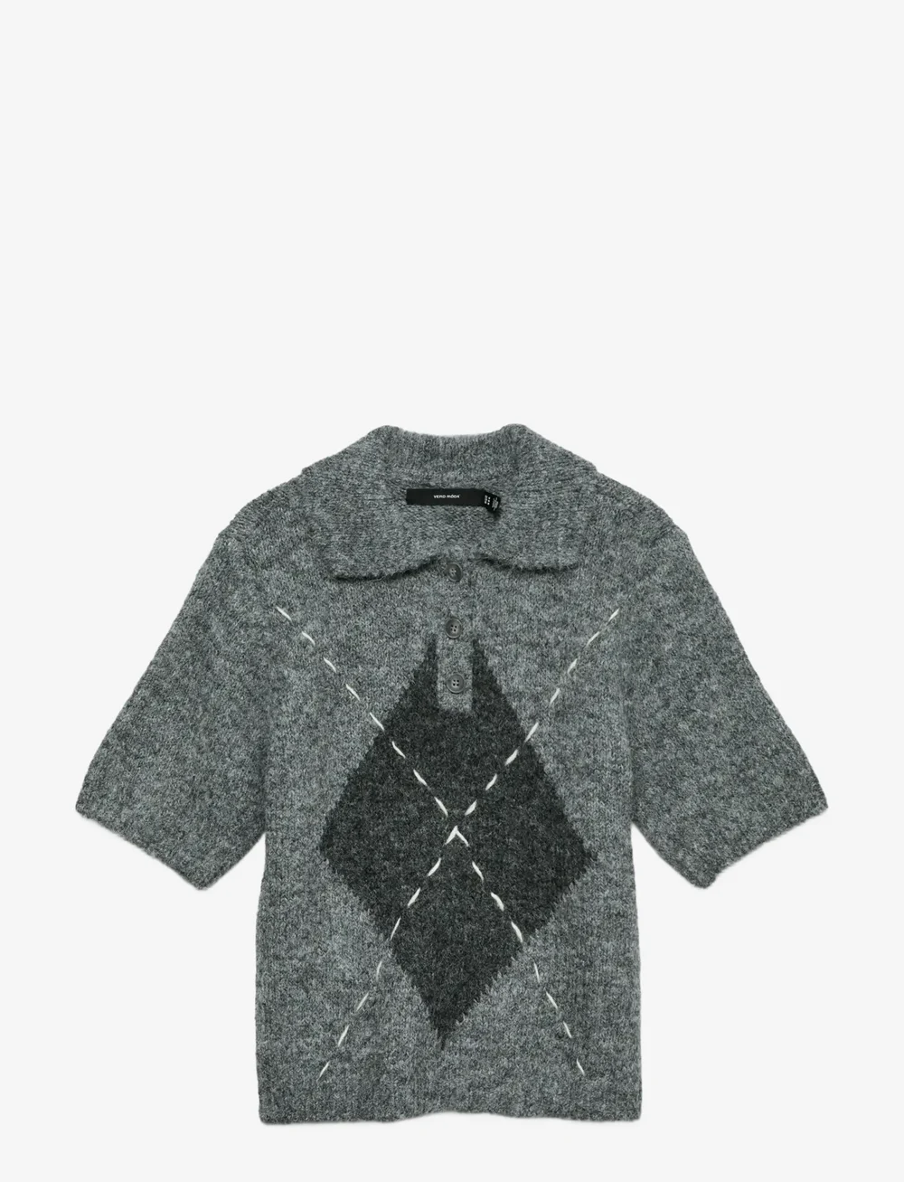 Vero Moda - VMBLISS 2/4 POLONECK PULLOVER GA - stickade tröjor - medium grey melange - 1