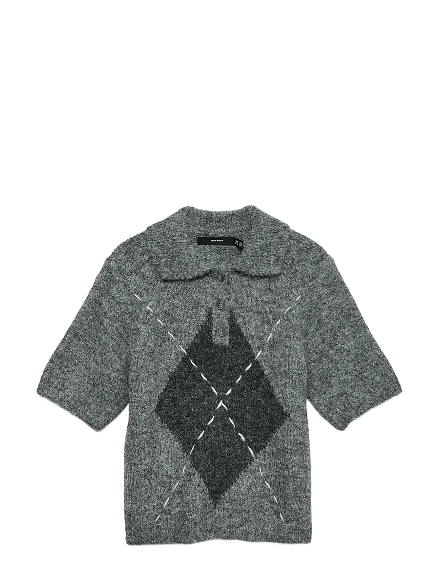 Vero Moda - VMBLISS 2/4 POLONECK PULLOVER GA - strikkegensere - medium grey melange - 1