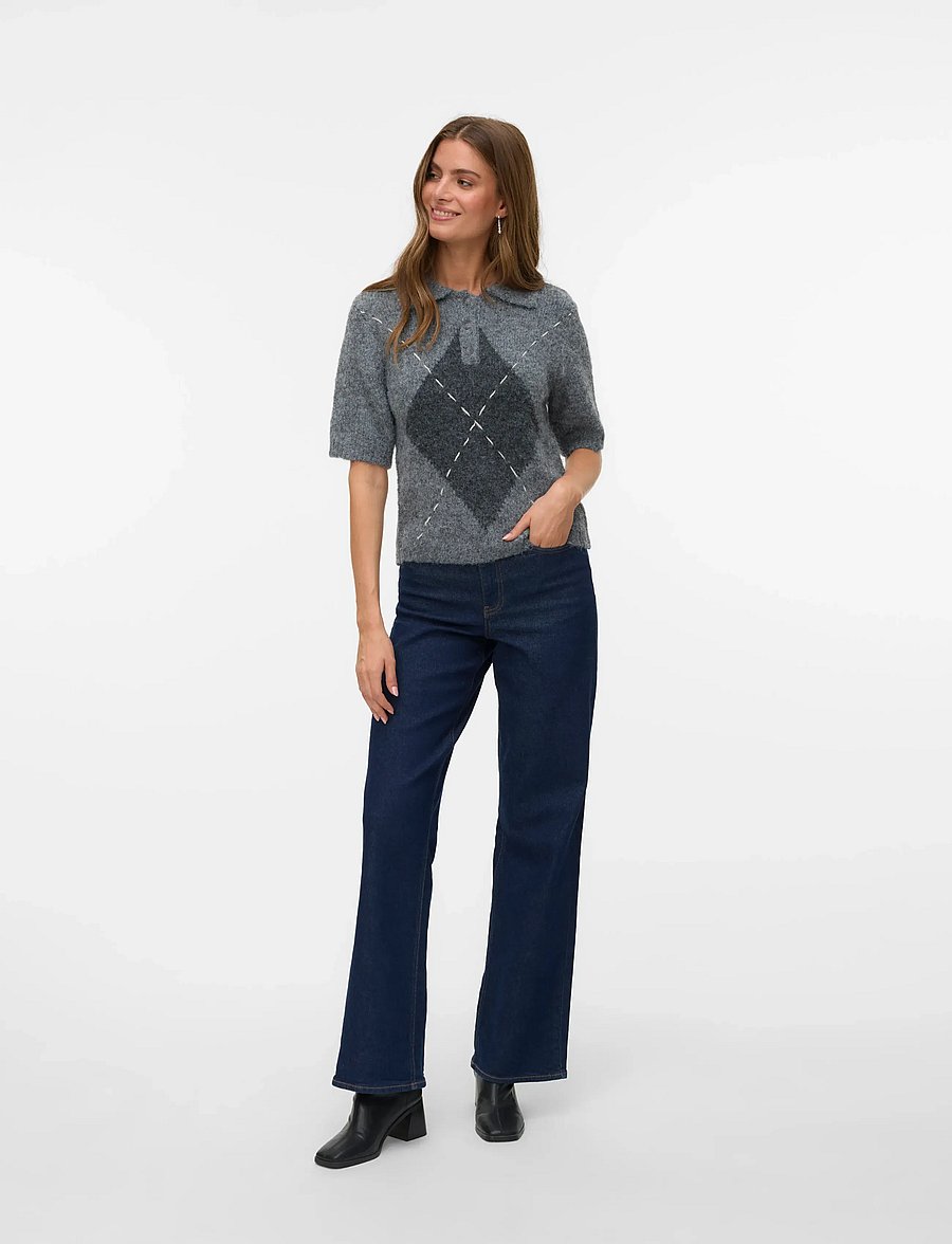 Vero Moda - VMBLISS 2/4 POLONECK PULLOVER GA - strikkegensere - medium grey melange - 0